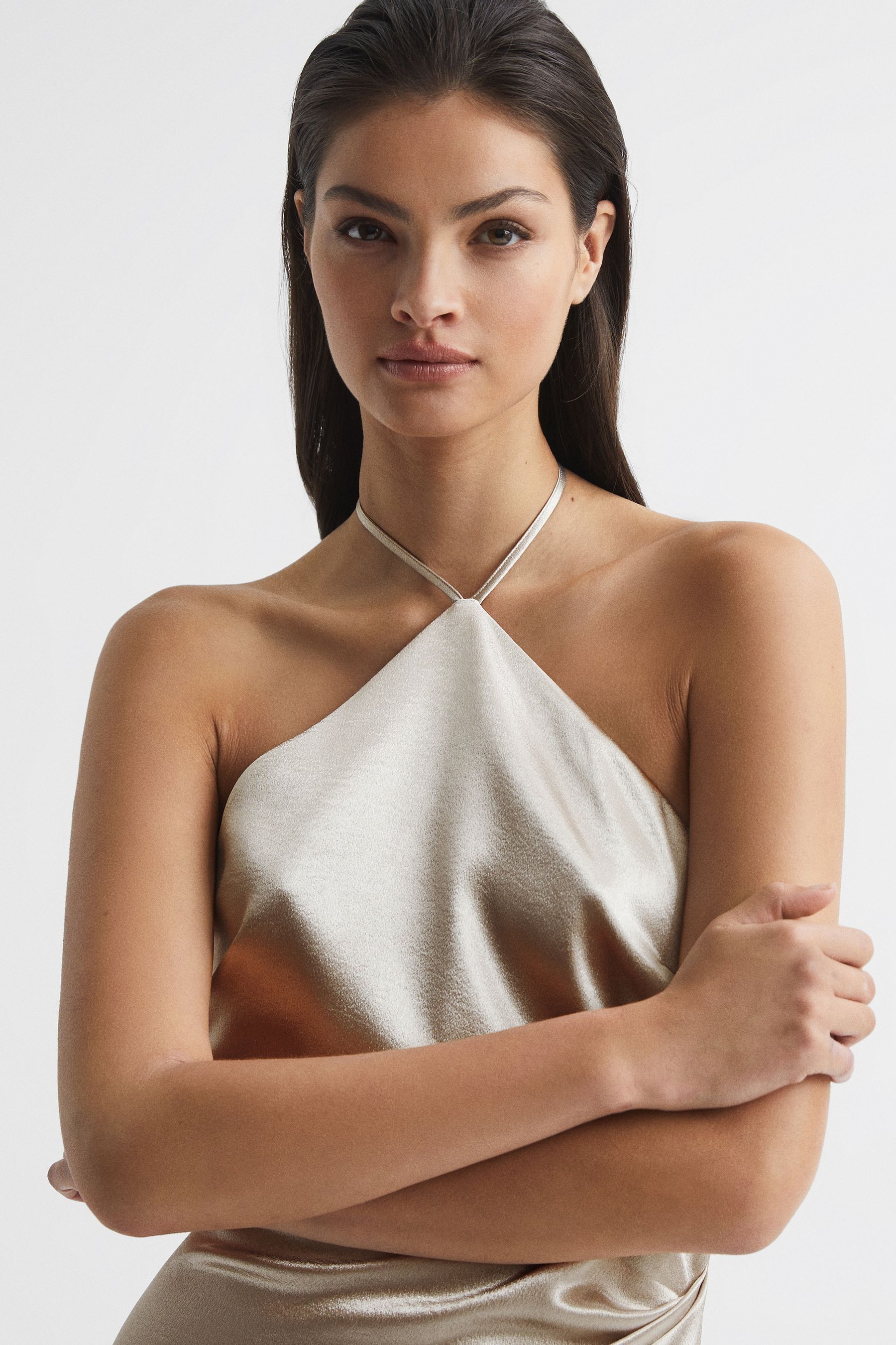 Buy Reiss Silver Farah Metallic Halterneck Occasion Dress from the Next UK online shop