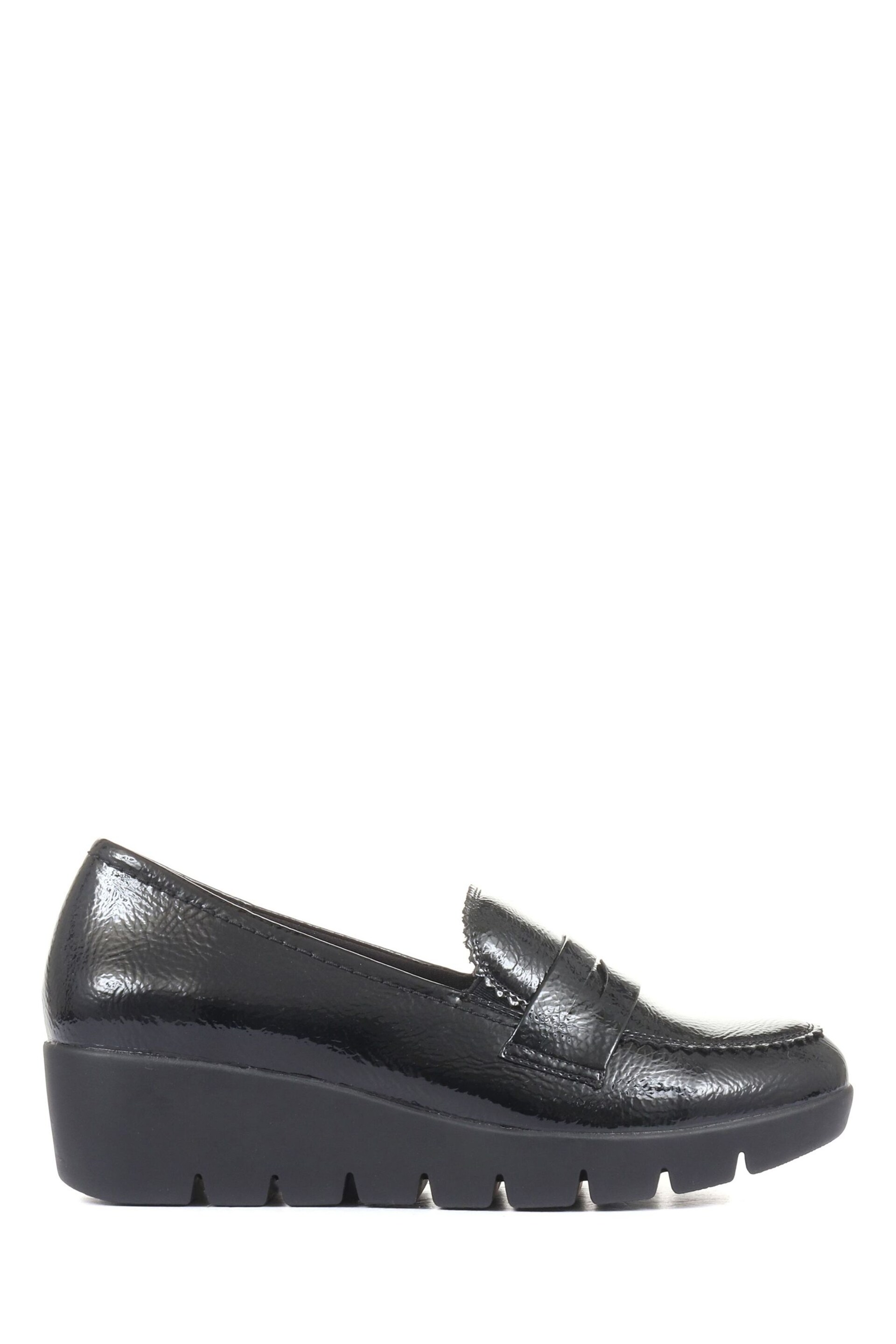 Pavers Black Ladies High-Shine Wedge Loafers - Image 1 of 5