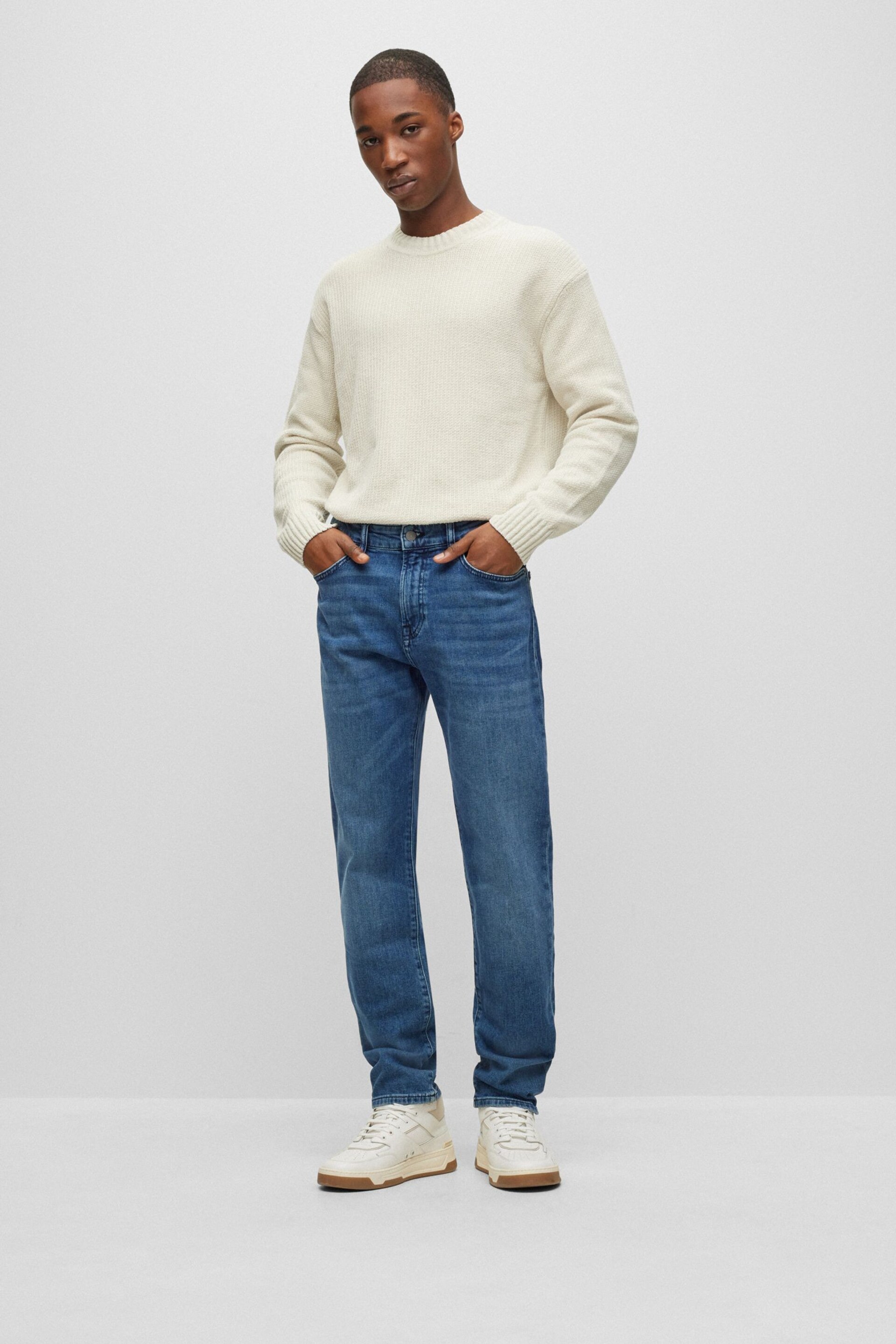 BOSS Light Blue Maine Straight Fit Stretch Denim Jeans - Image 3 of 5