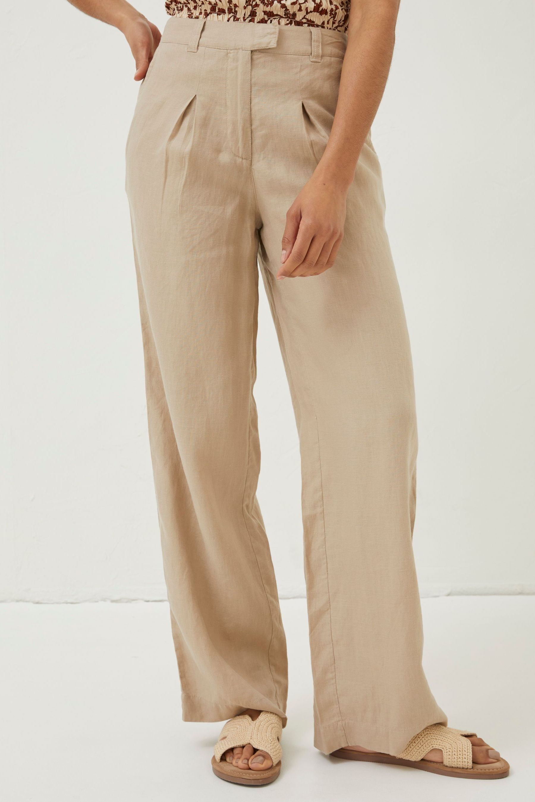 Buy FatFace Natural Ives Wide Leg Linen Trousers from Next Luxembourg