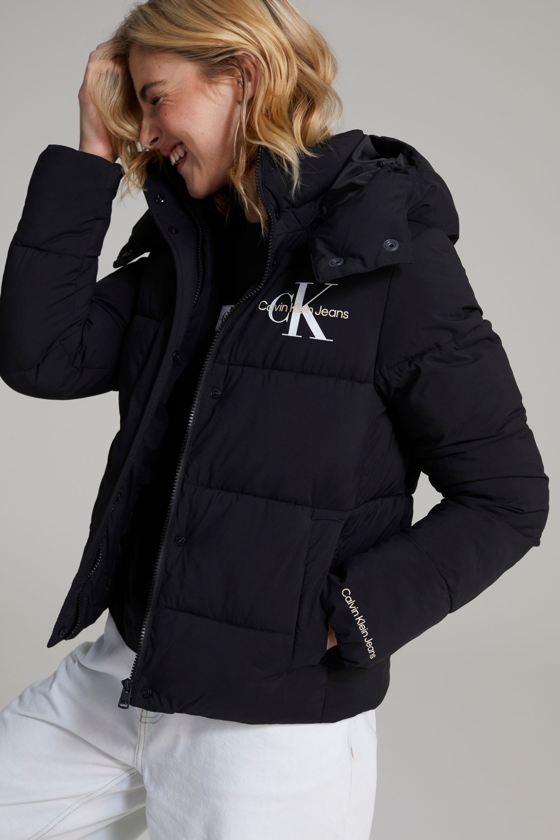 Buy Calvin Klein Jeans Black Monologo Short Puffer Jacket from Next Luxembourg