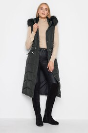 Long Tall Sally Black Faux Fur Trim Midi Gilet - Image 1 of 5