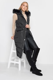 Long Tall Sally Black Faux Fur Trim Midi Gilet - Image 4 of 5