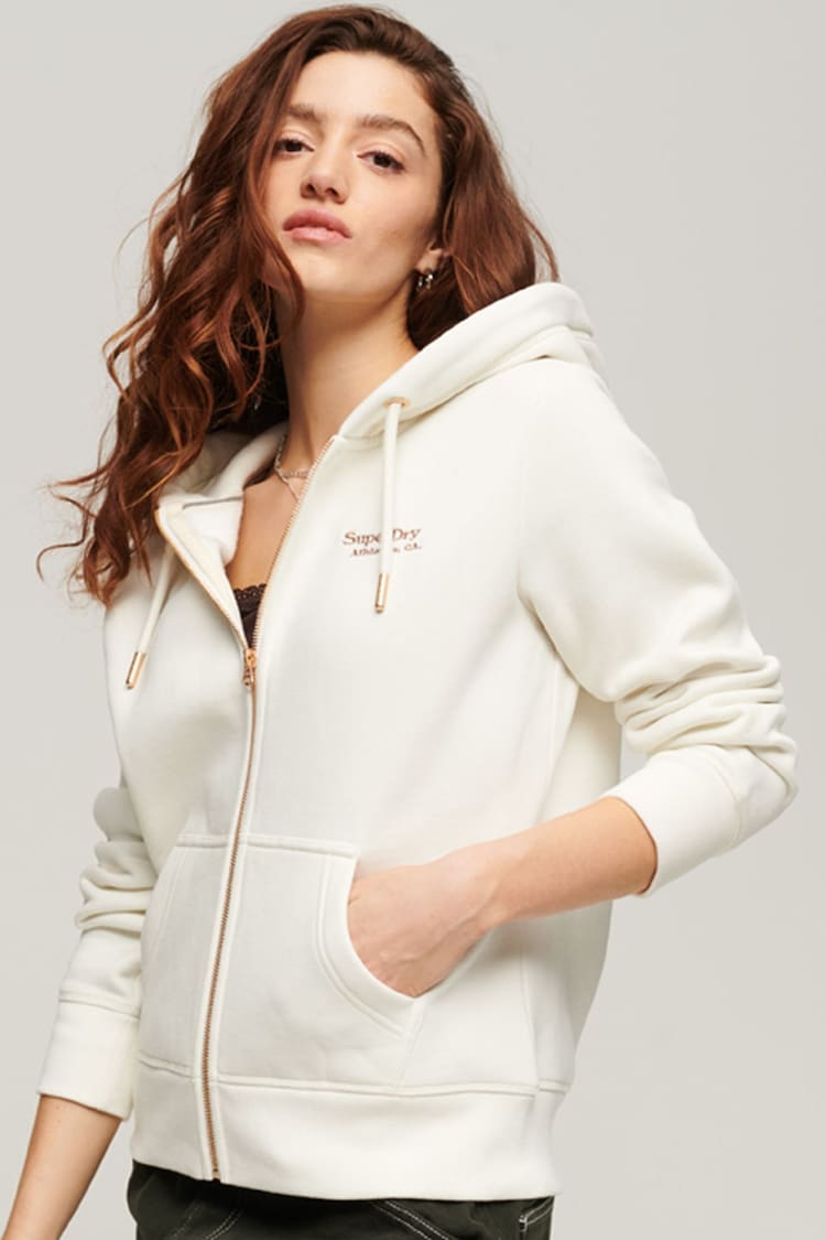 Superdry White 100% Cotton Essential Logo Zip Hoodie - Image 1 of 5