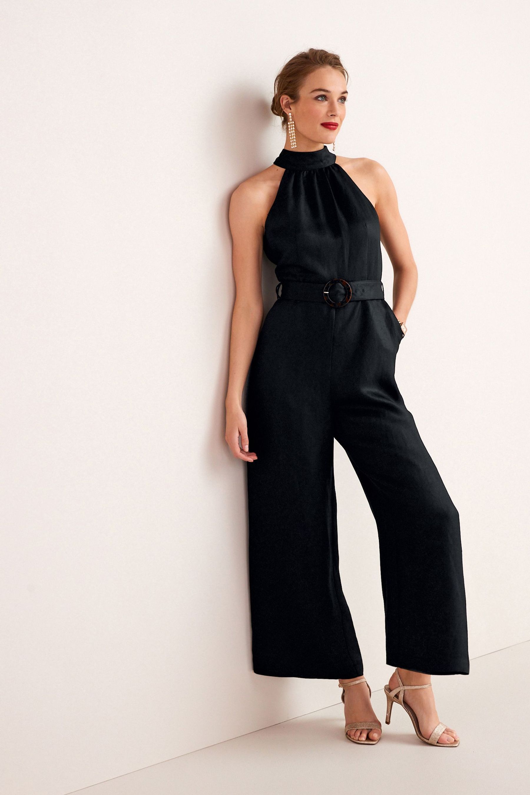 Buy Black Belted Linen Jumpsuit from Next Germany