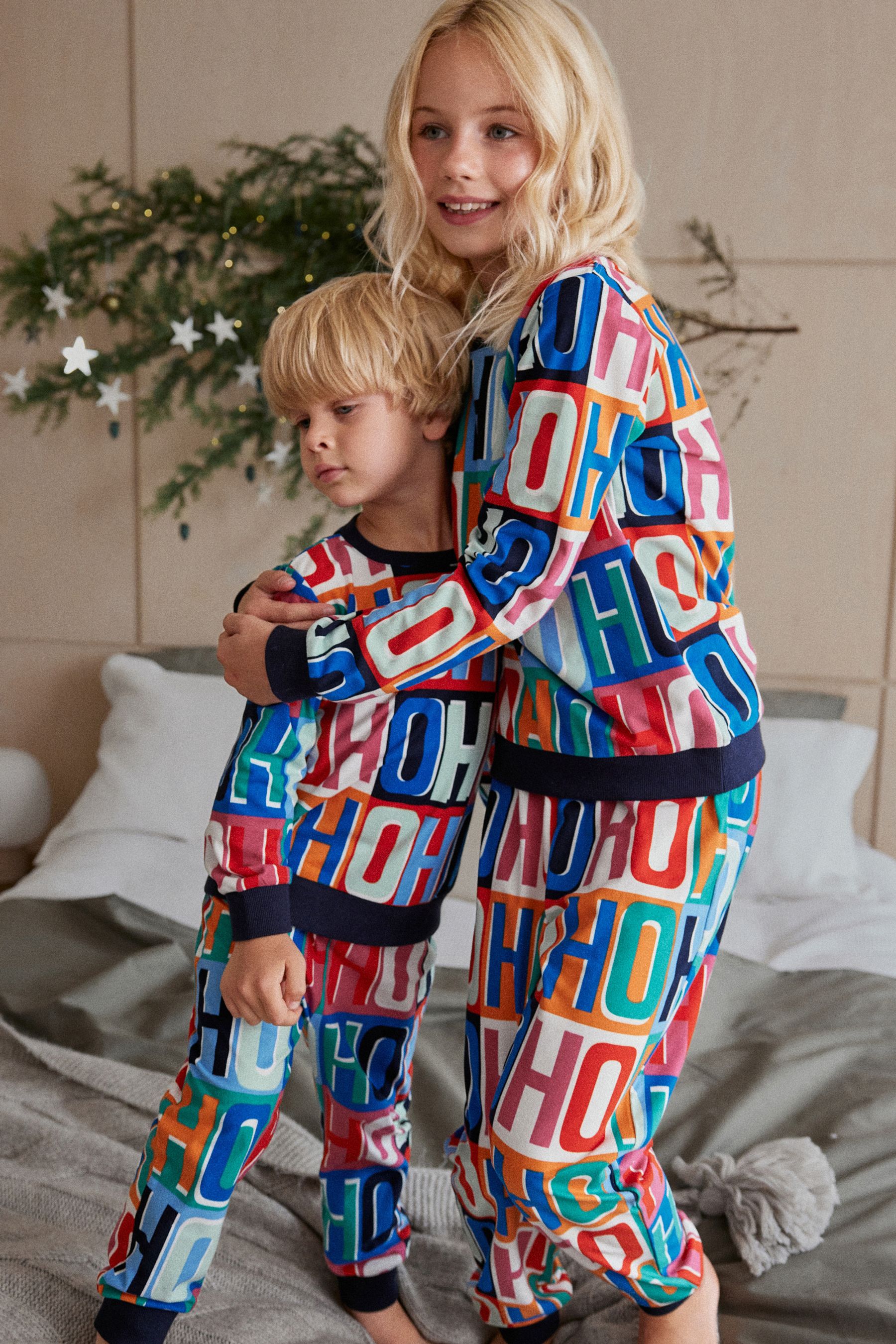 Navy Blue HoHoHo Matching Family Kids Cosy Pyjamas 9mths 16yrs