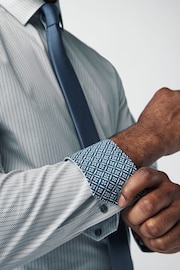 Neutral Brown/Blue Slim Fit Single Cuff Shirt And Tie Pack - Image 5 of 8