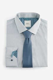 Neutral Brown/Blue Slim Fit Single Cuff Shirt And Tie Pack - Image 6 of 8