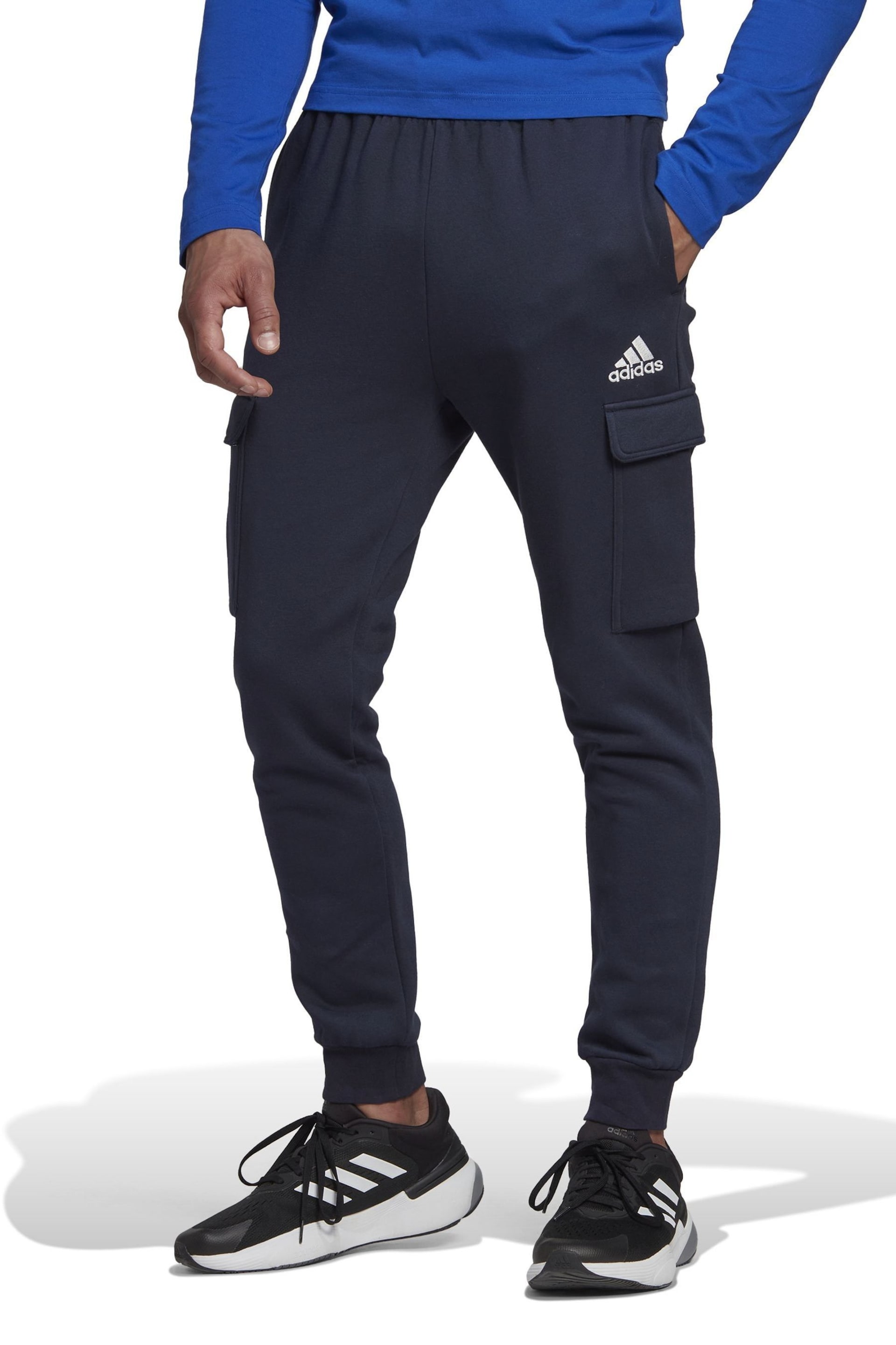 adidas Blue Sportswear Essentials Fleece Regular Tapered Cargo Joggers - Image 1 of 6