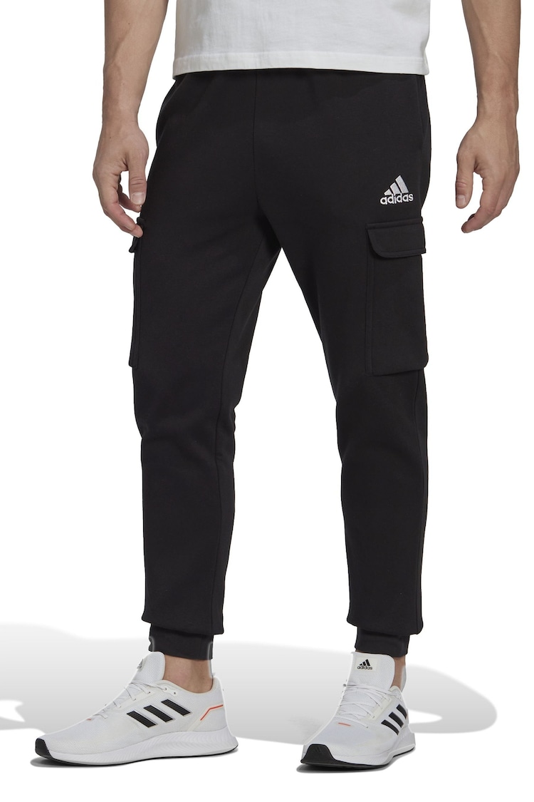 adidas Black Sportswear Essentials Fleece Regular Tapered Cargo Joggers - Image 1 of 6