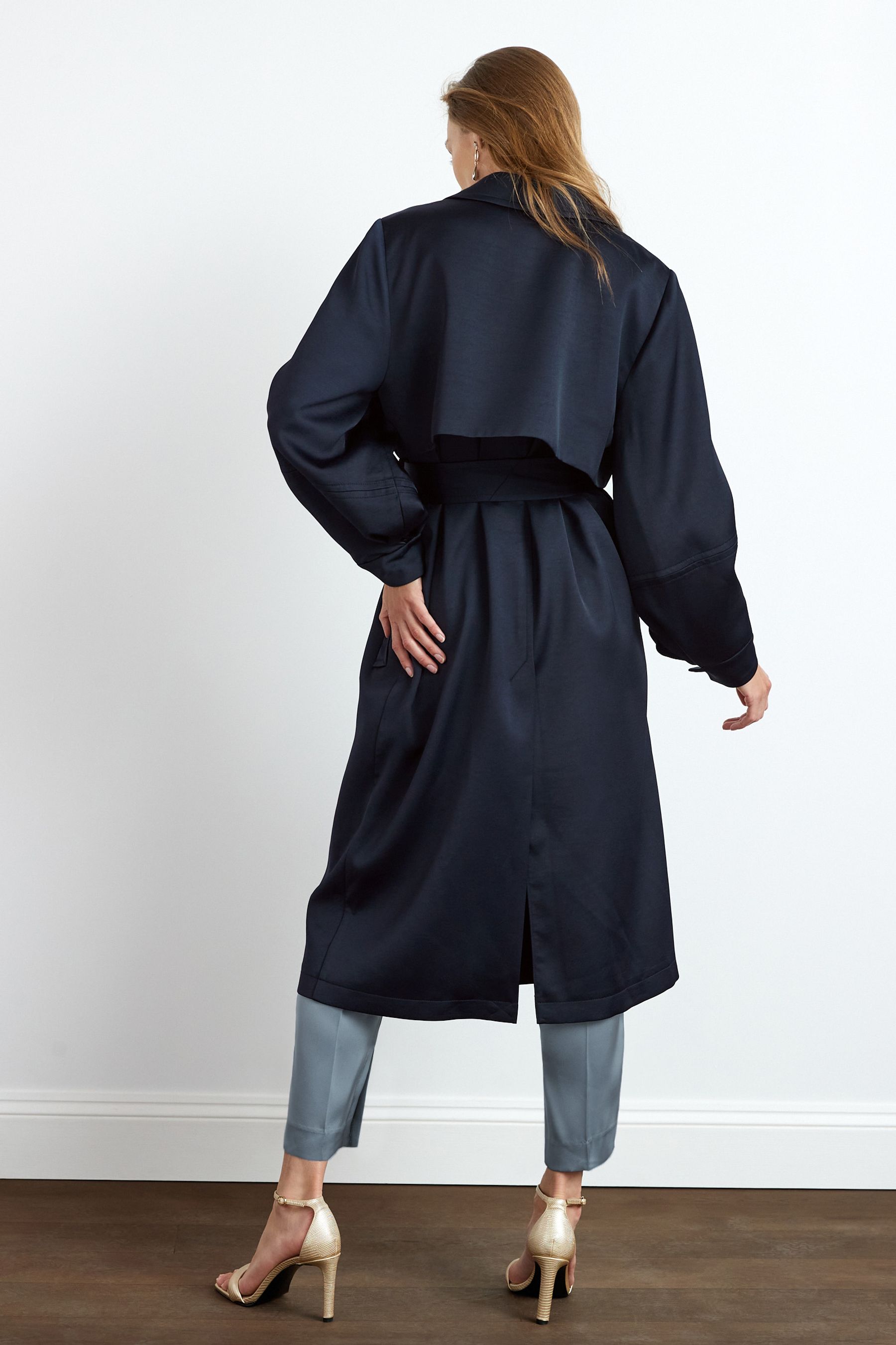 Buy Navy Blue Belted Satin Duster Coat from Next Lithuania