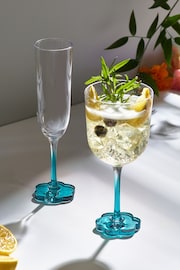 Set of 2 Teal Blue Flower Base Champagne Flutes - Image 3 of 5