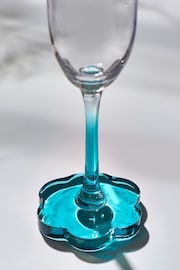 Set of 2 Teal Blue Flower Base Champagne Flutes - Image 4 of 5