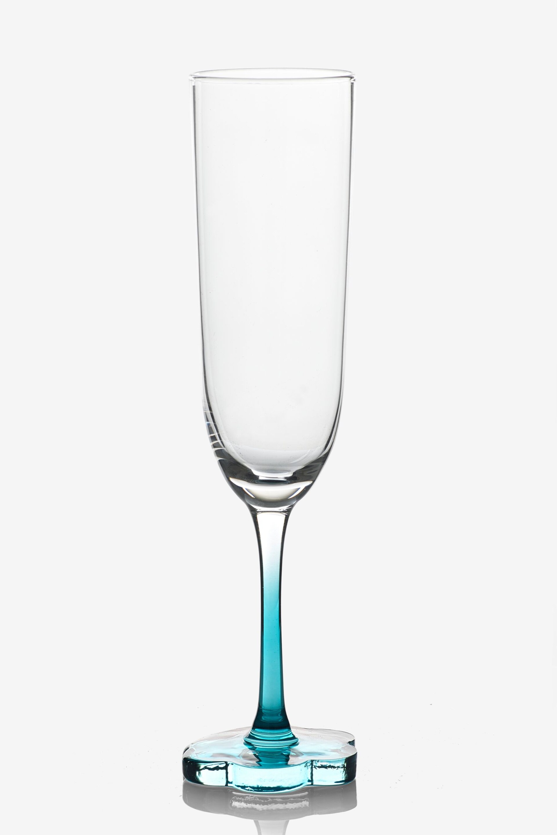 Set of 2 Teal Blue Flower Base Champagne Flutes - Image 5 of 5