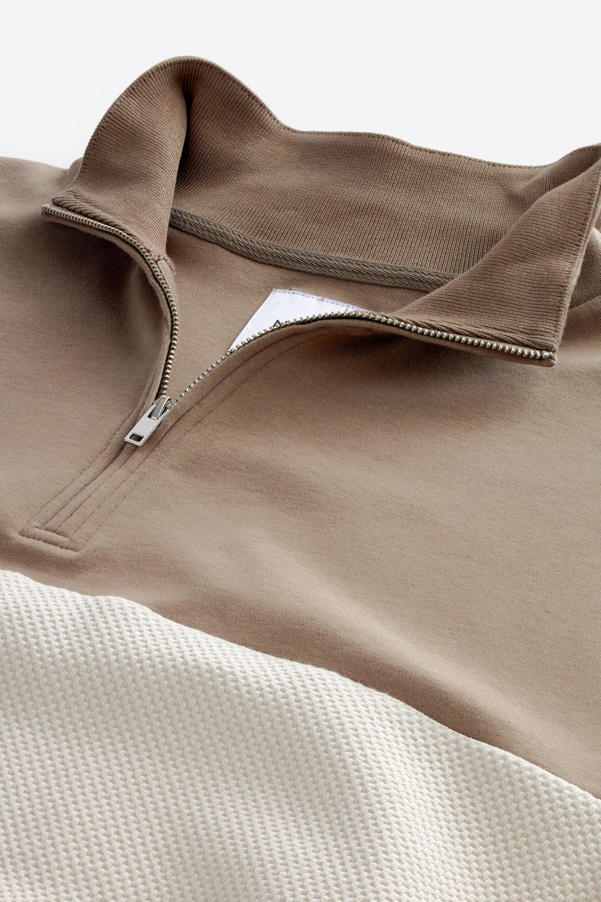 Neutral Brown/Grey Colourblocked Zip Neck Jumper - Image 6 of 7