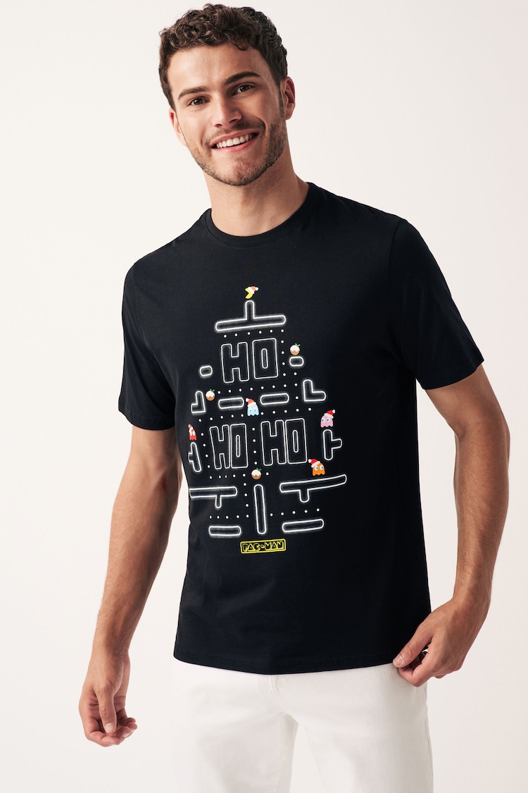 Black Pacman Christmas Licence T-Shirt - Image 1 of 7