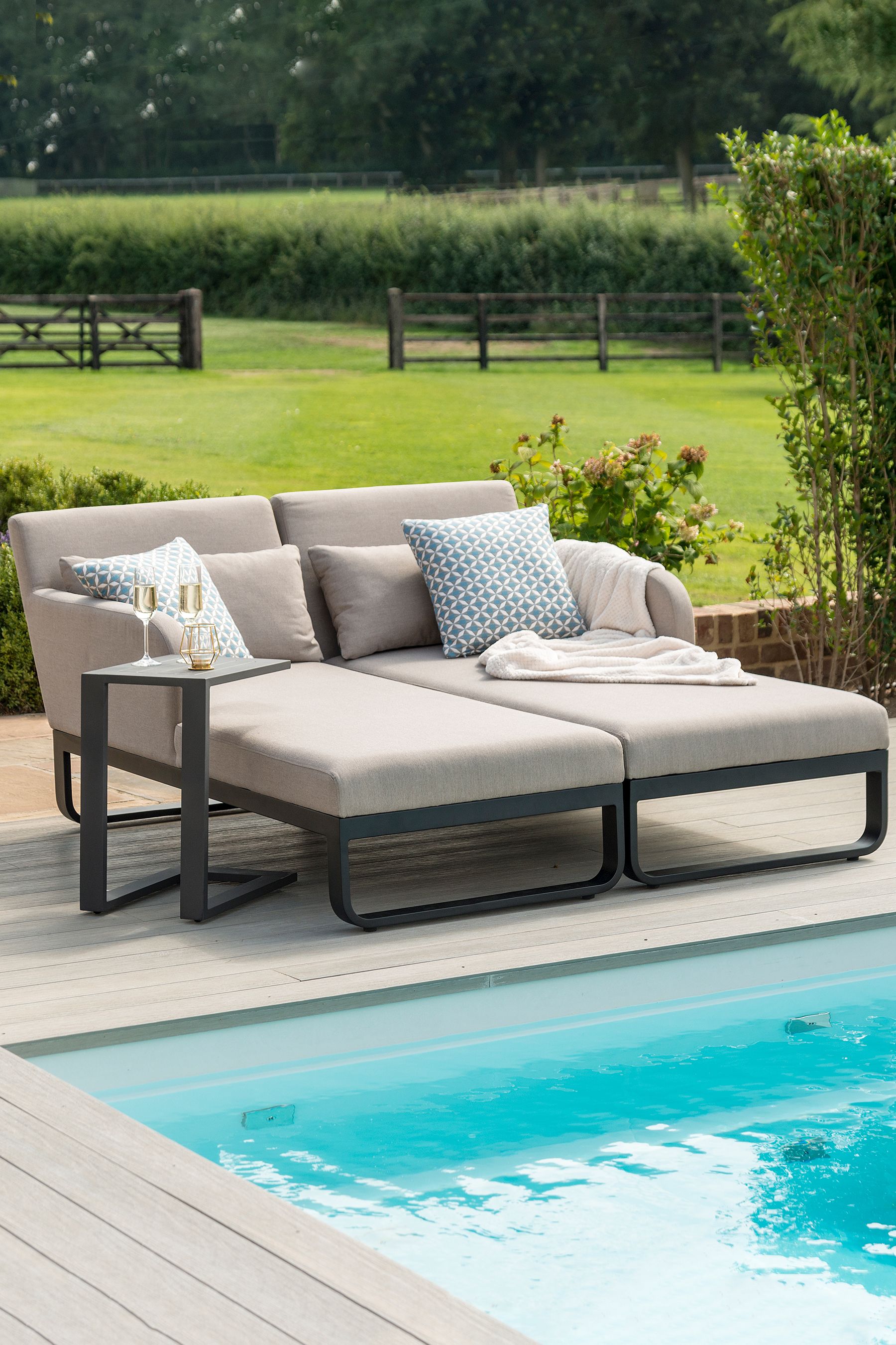 Maze Taupe Brown Garden Unity Double Sun Lounger