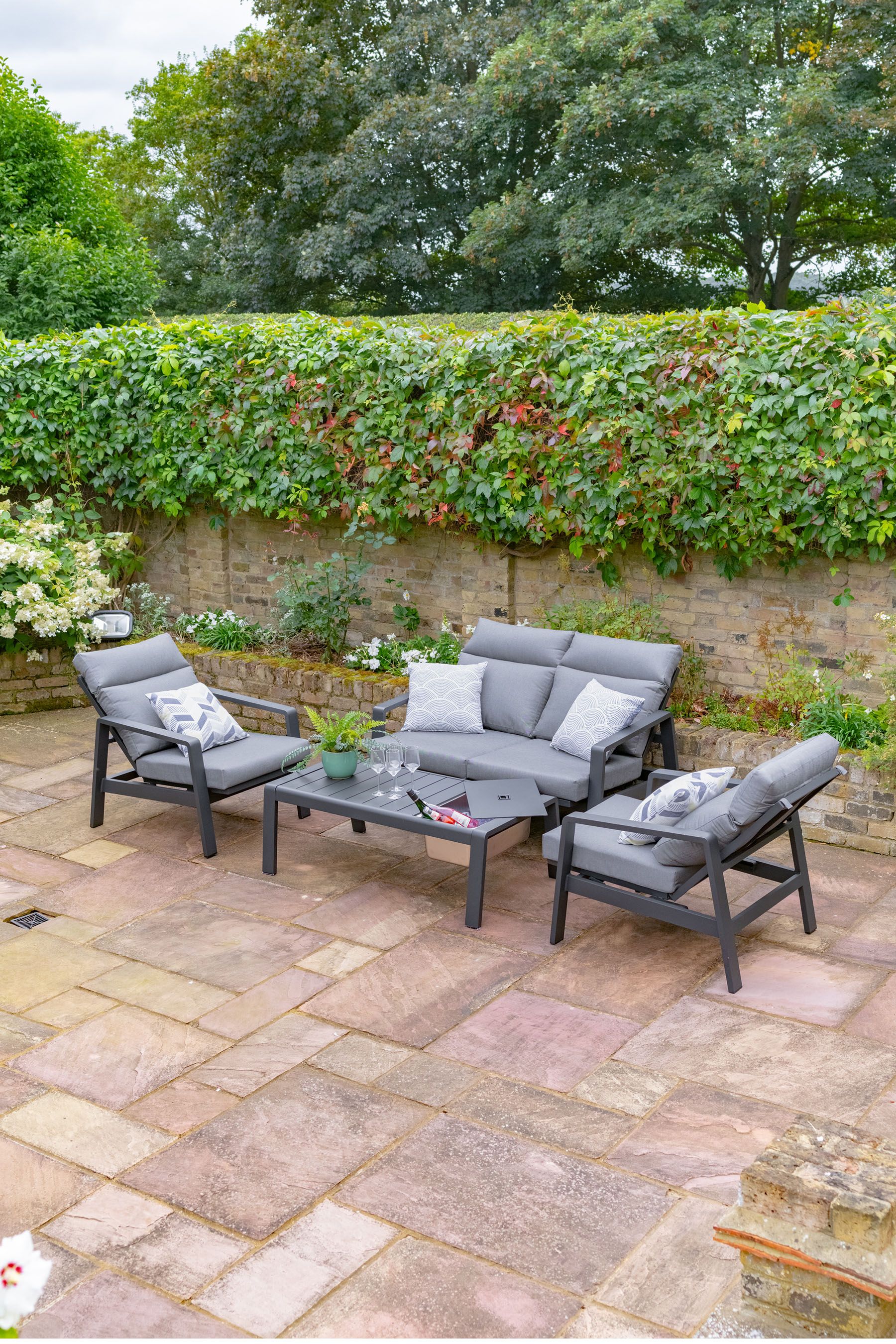 Buy Leisuregrow Grey Garden Santorini Dusk Reclining Lounge Set wth Ice Bucket Table from the Next UK online shop