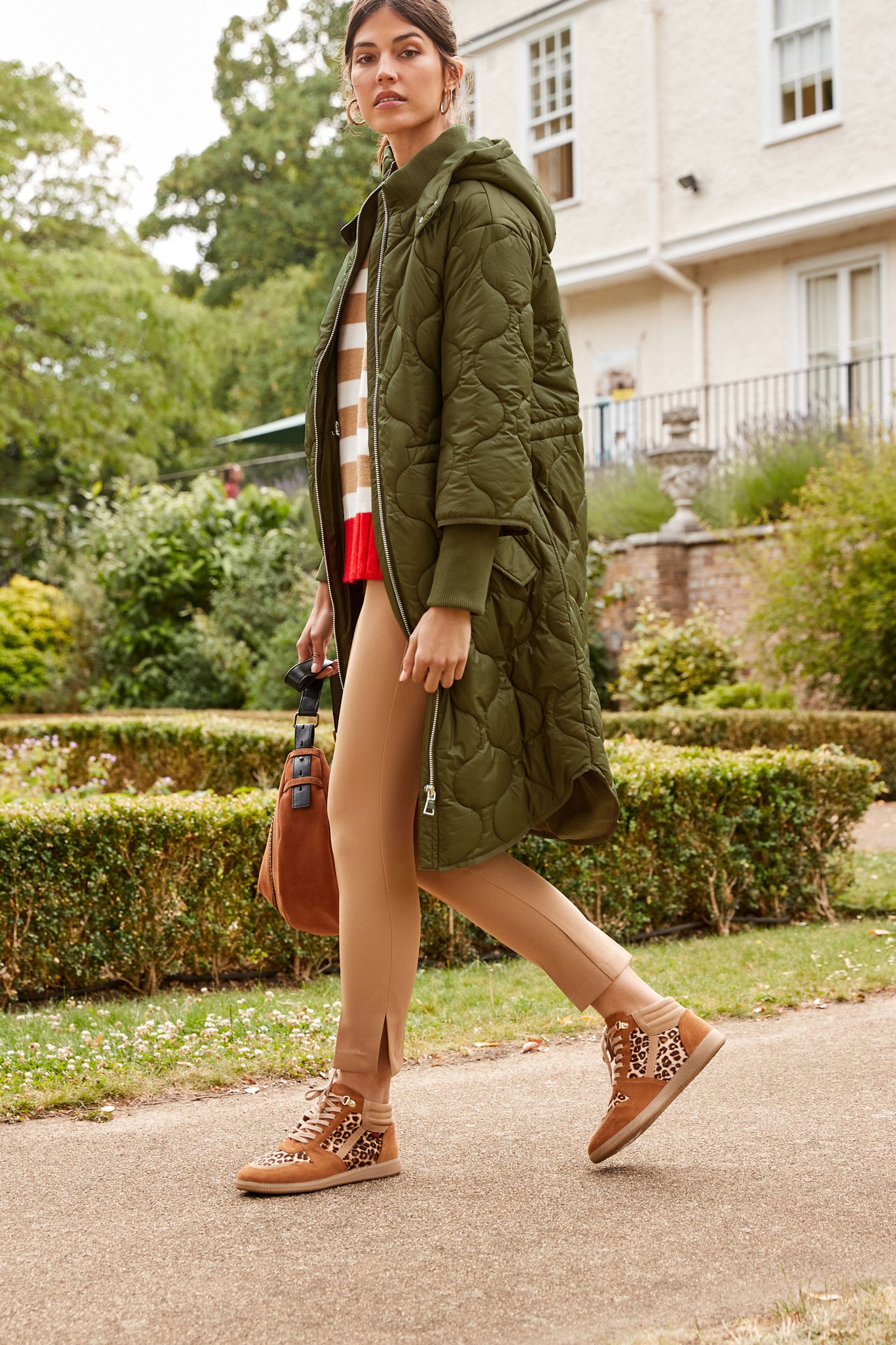 Buy Khaki Green Rib Sleeve Onion Quilted Coat from Next Luxembourg