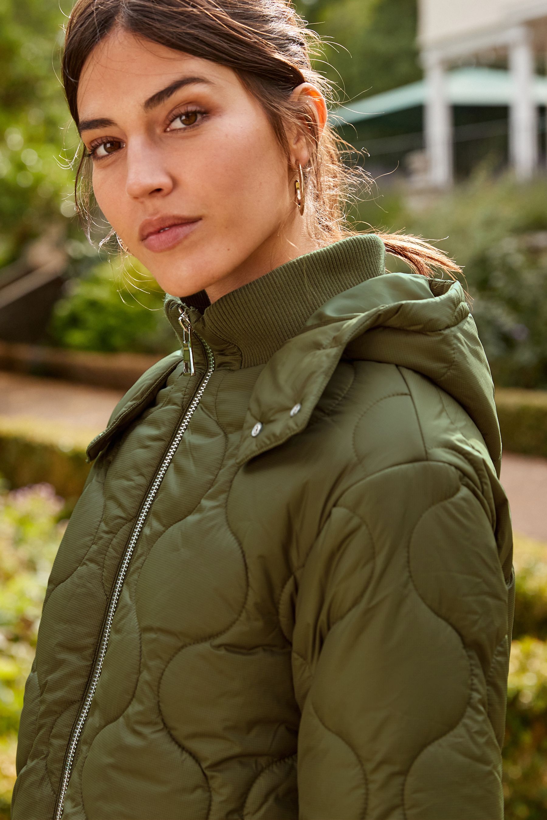 Buy Khaki Green Rib Sleeve Onion Quilted Coat from Next Luxembourg