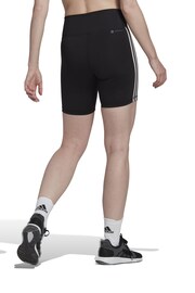 adidas Black Training Essentials 3 Stripes High Waisted Short Leggings - Image 2 of 8