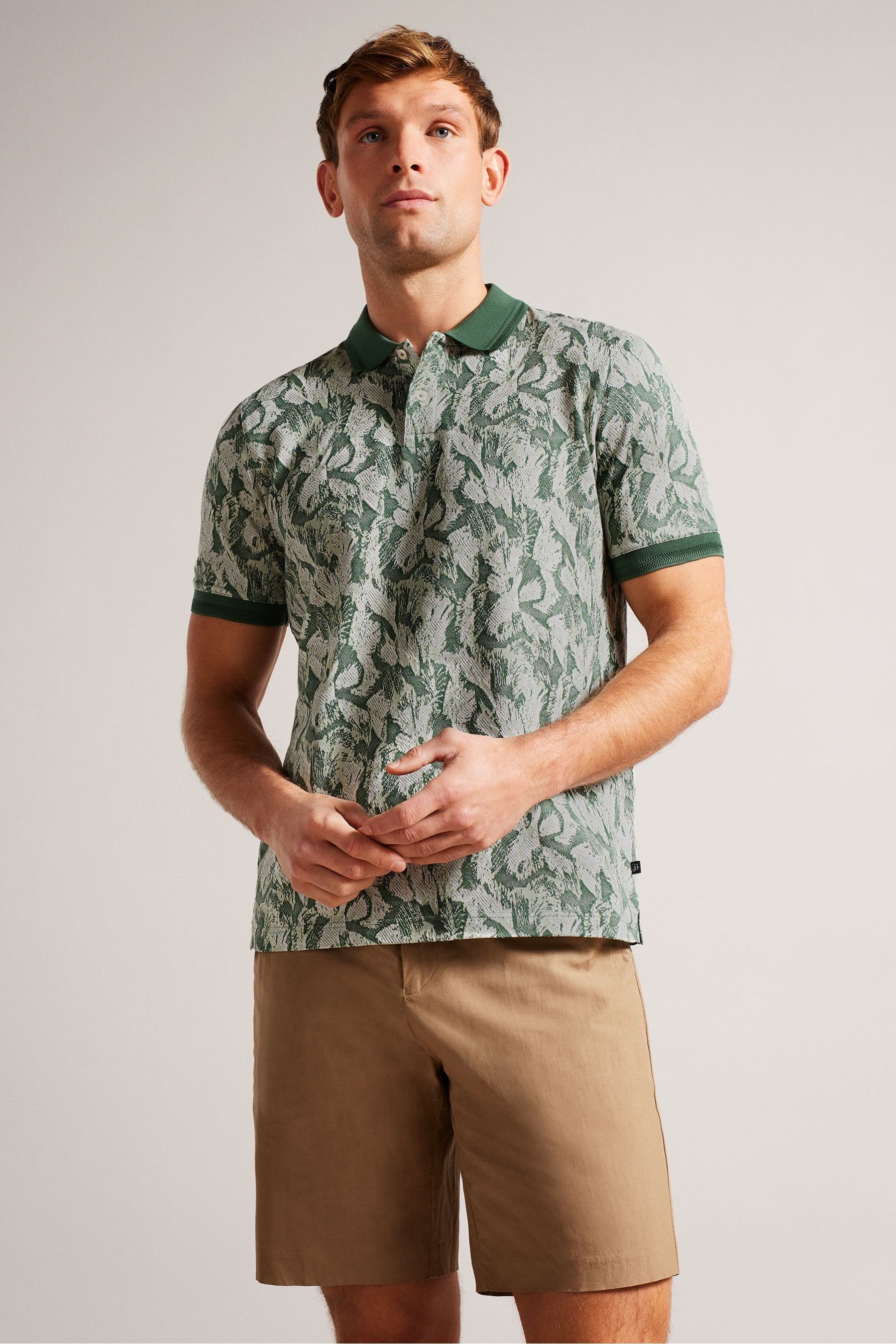 Buy Ted Baker Green Plasta Short Sleeved Regular Fit Floral Polo Shirt from Next Luxembourg