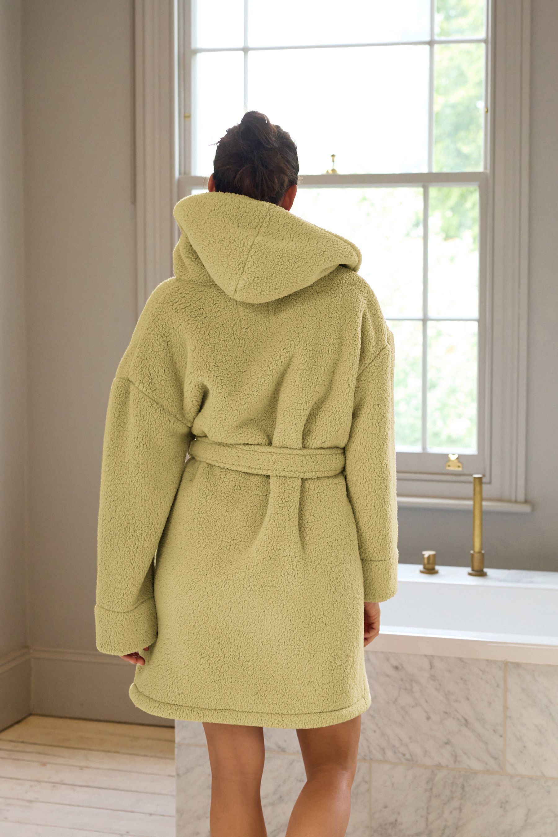 Buy Green Short Teddy Borg Fleece Dressing Gown from Next Luxembourg