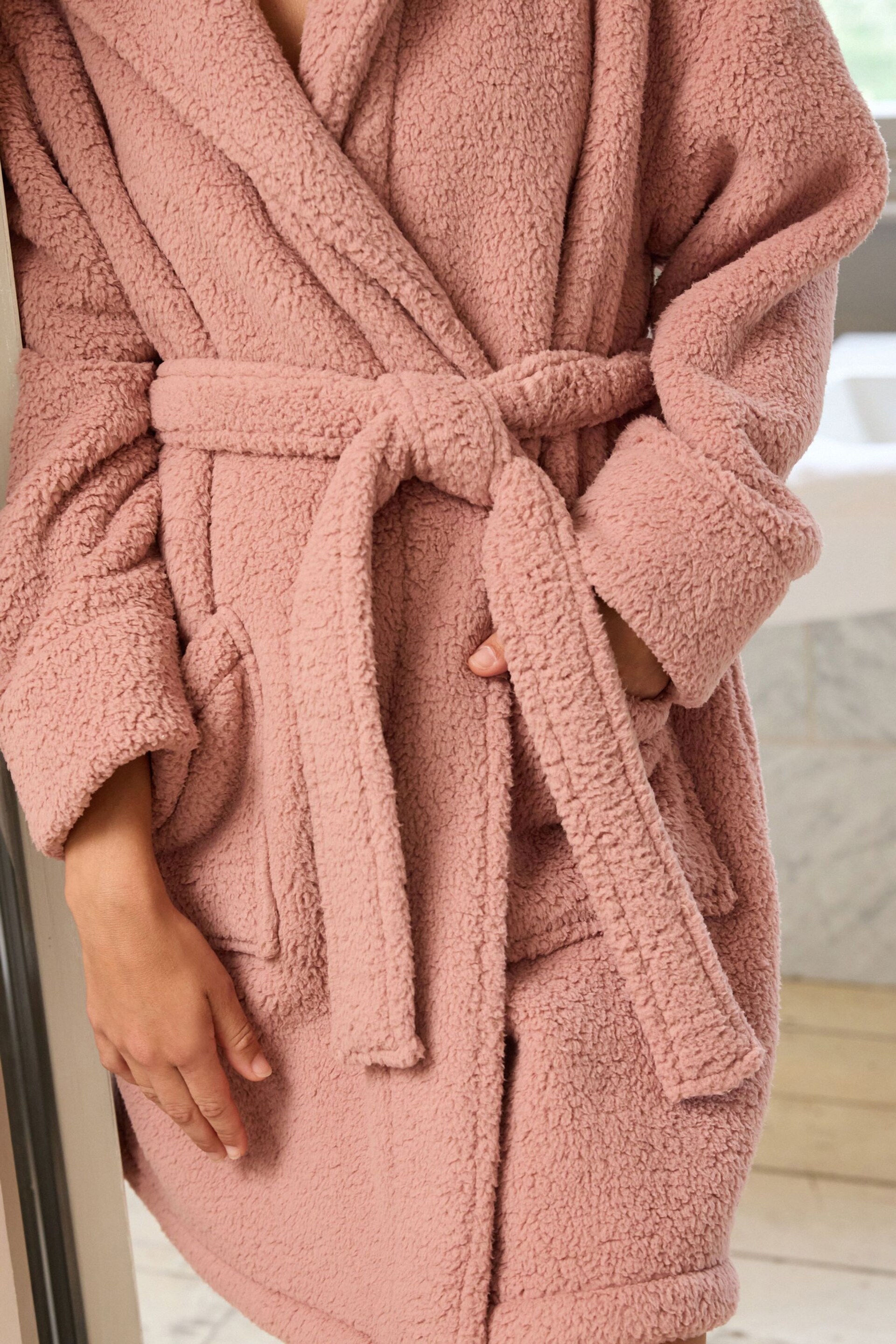 Pink Short Teddy Borg Fleece Dressing Gown - Image 7 of 9