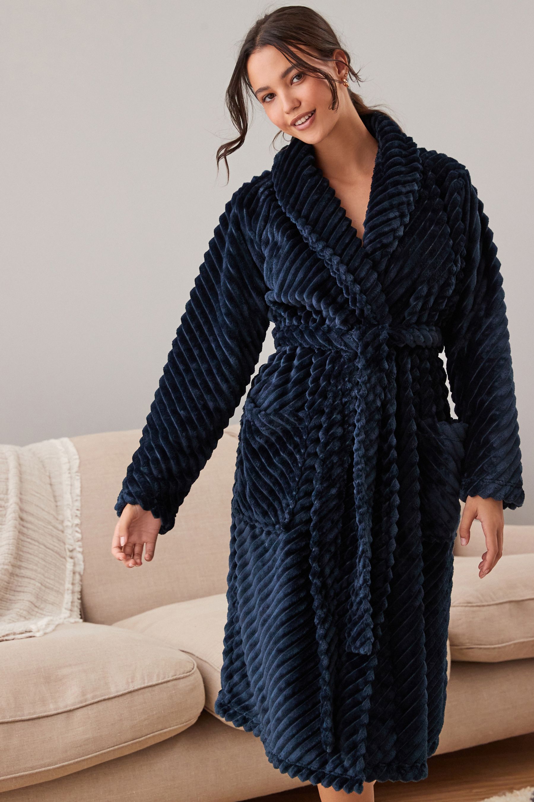 Buy Navy Blue Carved Dressing Gown from Next Luxembourg