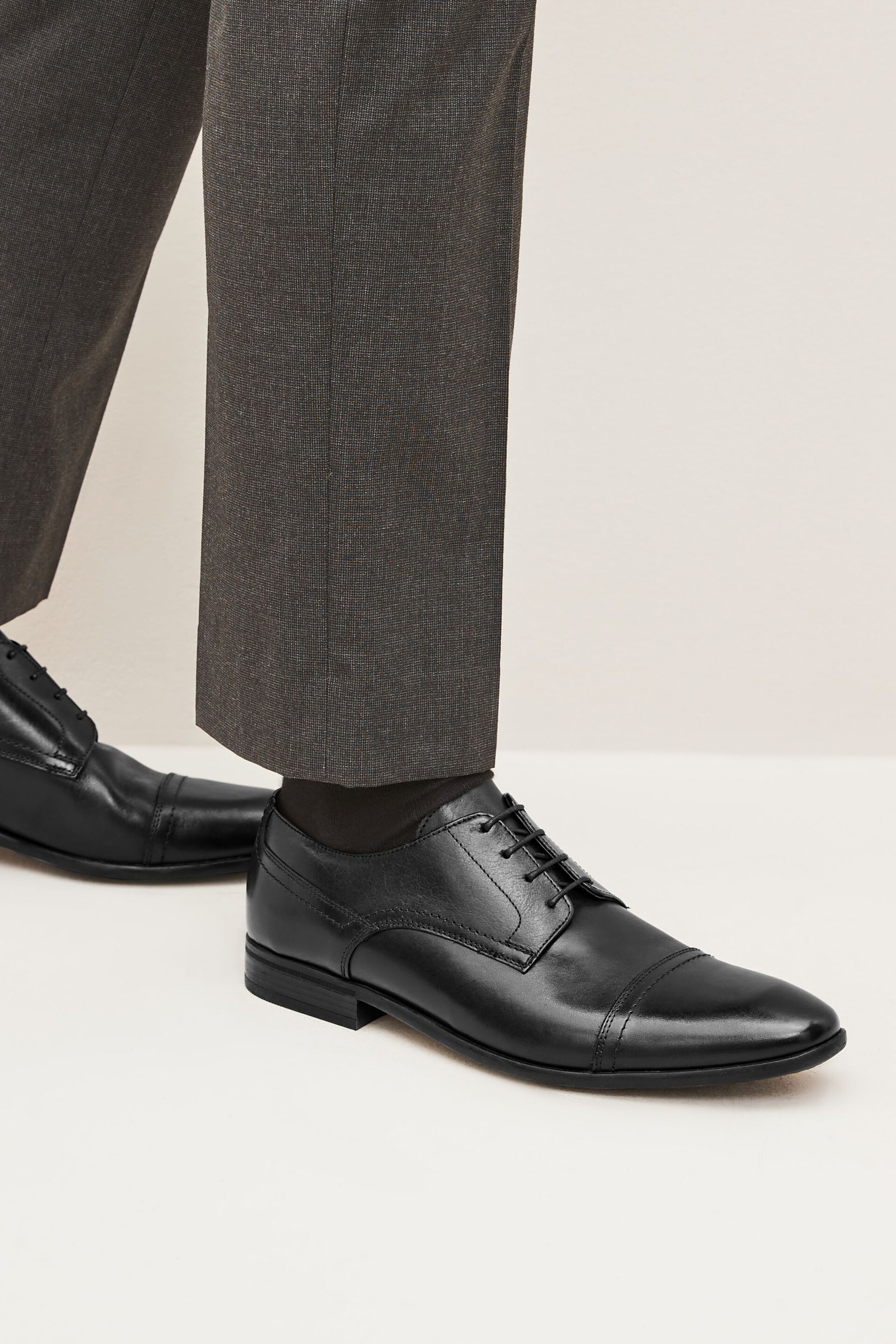 Black Leather Derby Toe Cap Shoes - Image 1 of 7