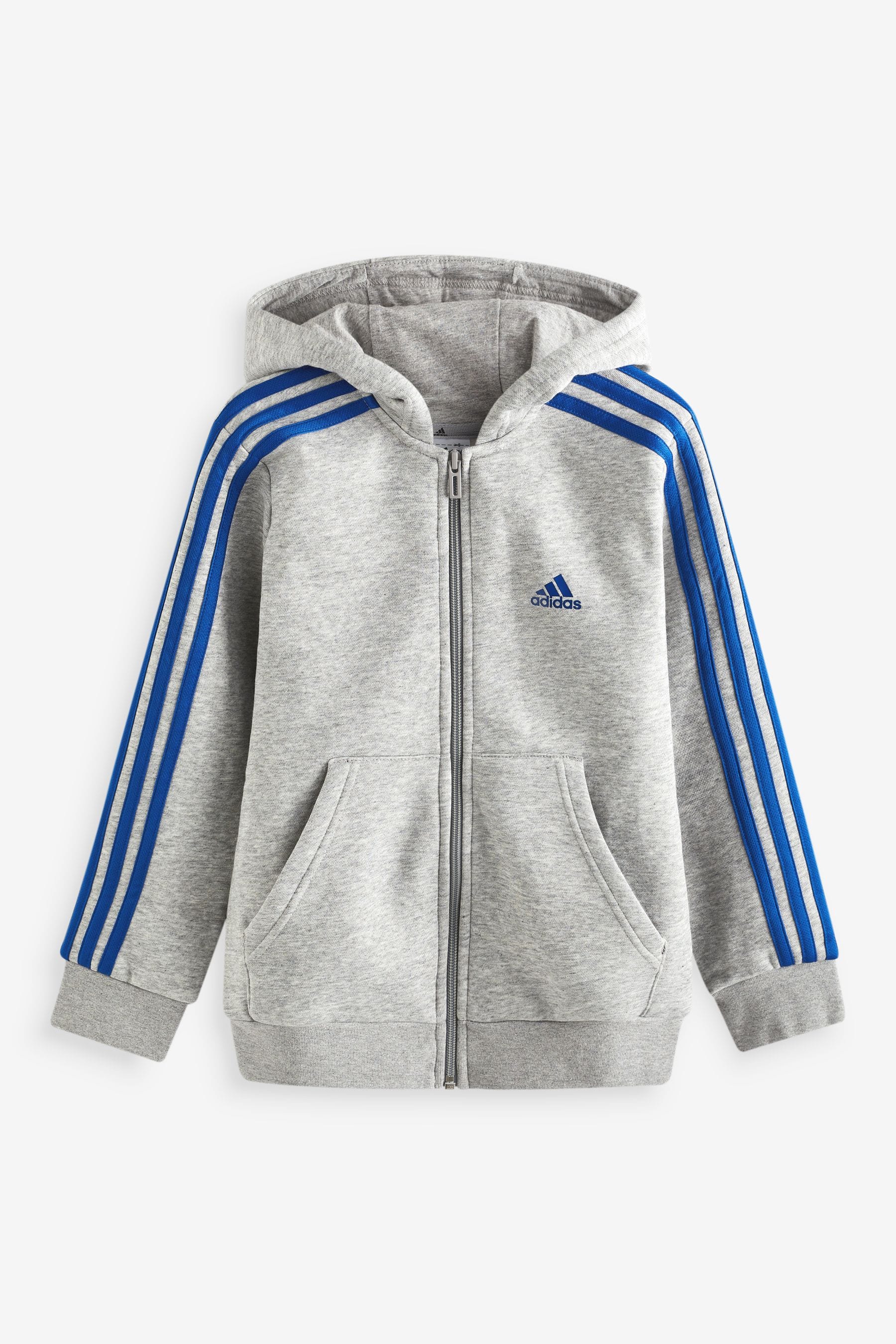 Buy adidas Grey 3 Stripes Full Zip Hoodie from Next Luxembourg
