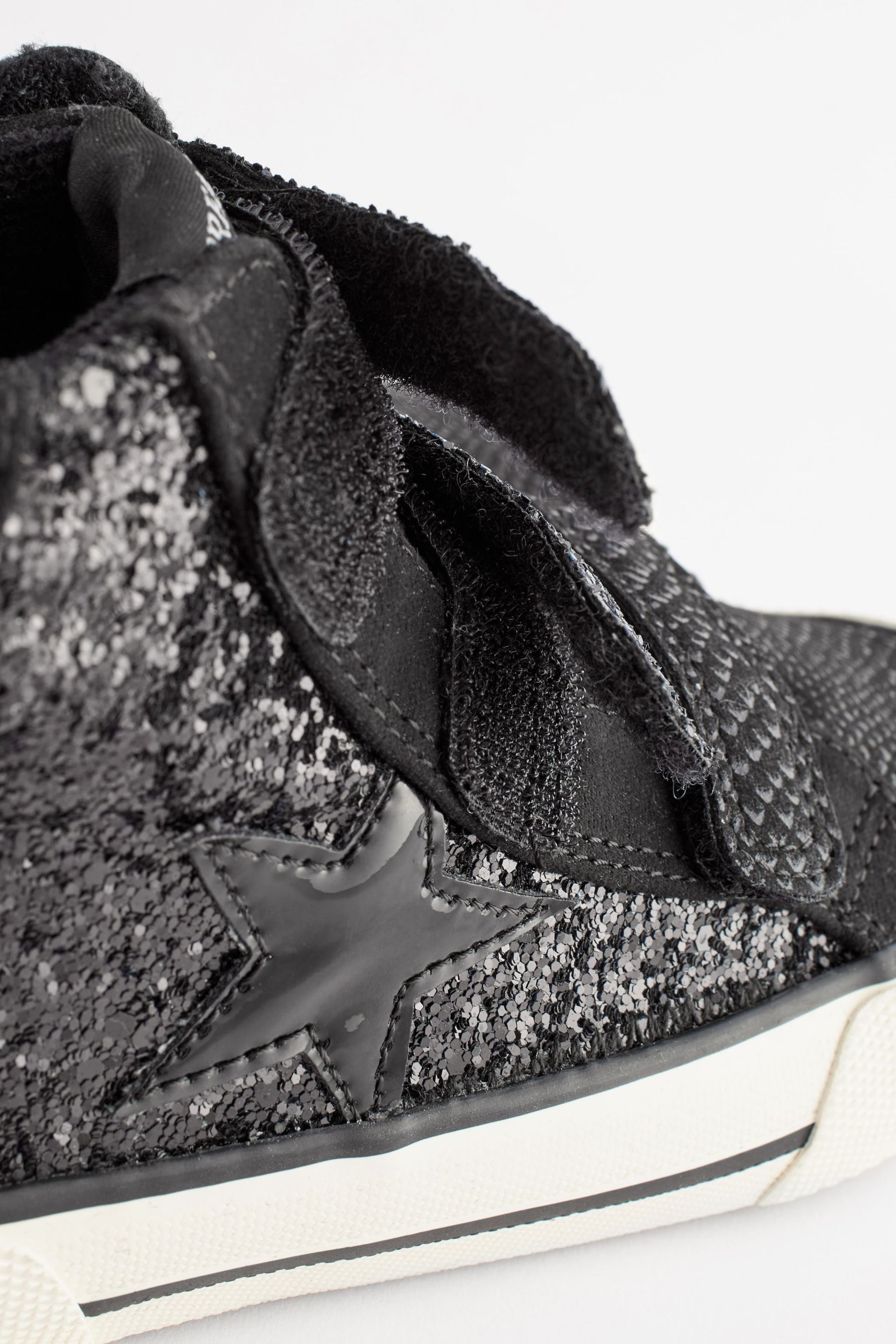 Black Standard Fit (F) Glitter Touch Fastening High Top Trainers - Image 4 of 5