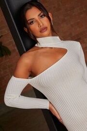 Chi Chi London White Cut Out Long Sleeve Knitted Rib Dress - Image 4 of 4