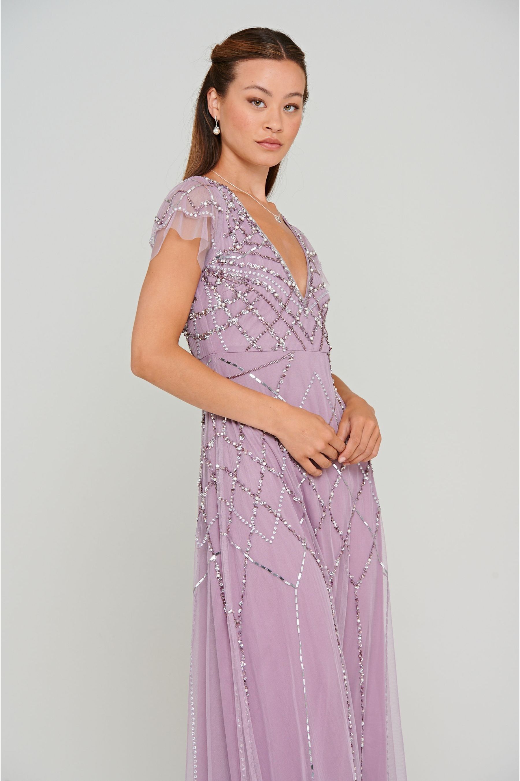 Purple embellished maxi dress outlet