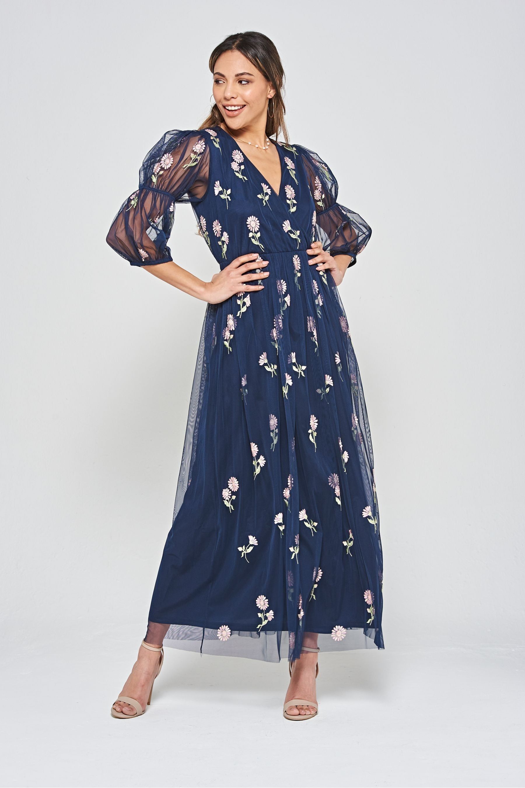 Buy Frock and Frill Blue Embroidered Maxi Dress from Next Luxembourg