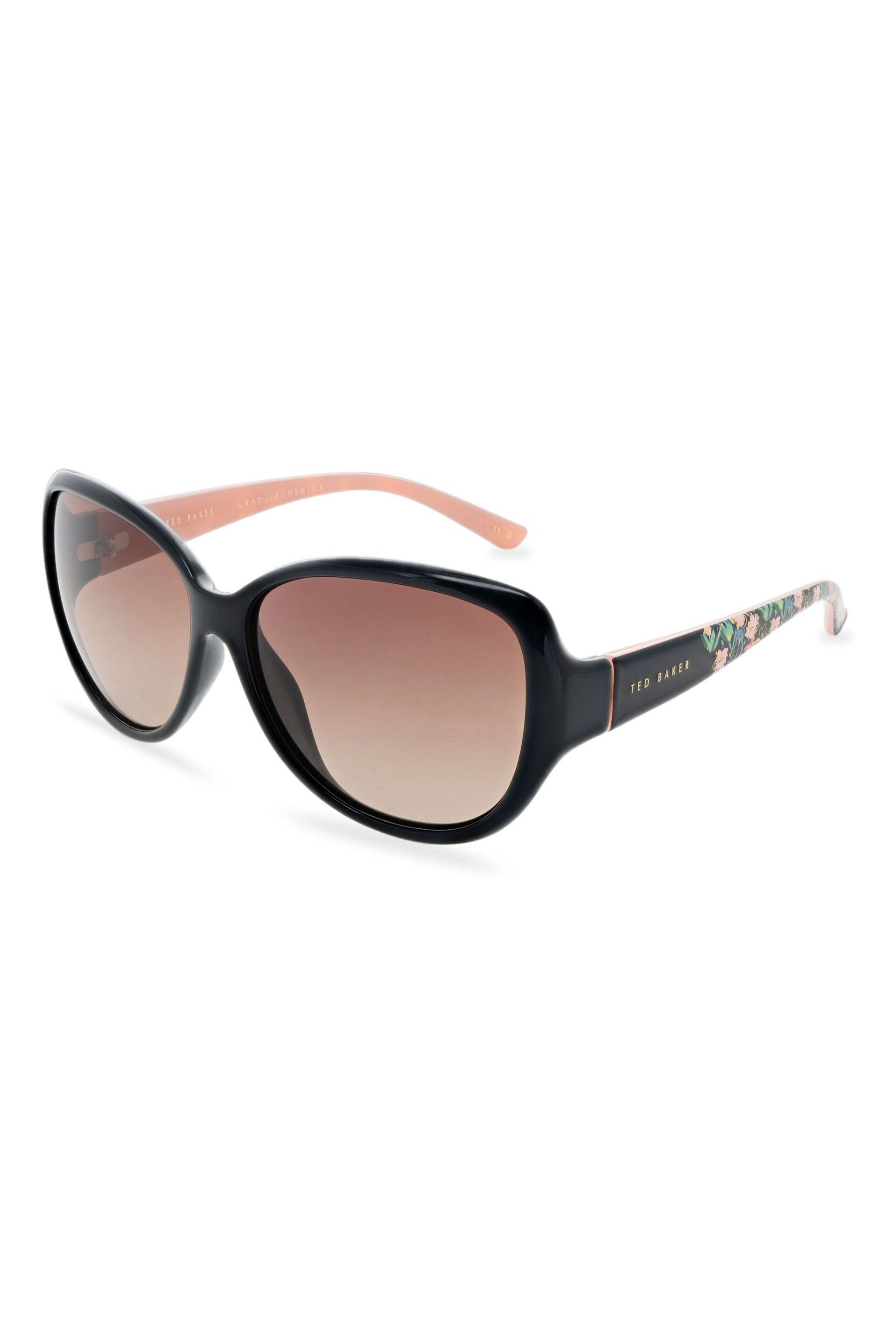 Ted Baker Black/Pink Womens Oversized Fashion Sunglasses with Exclusive Floral Print on Temples - Image 1 of 5