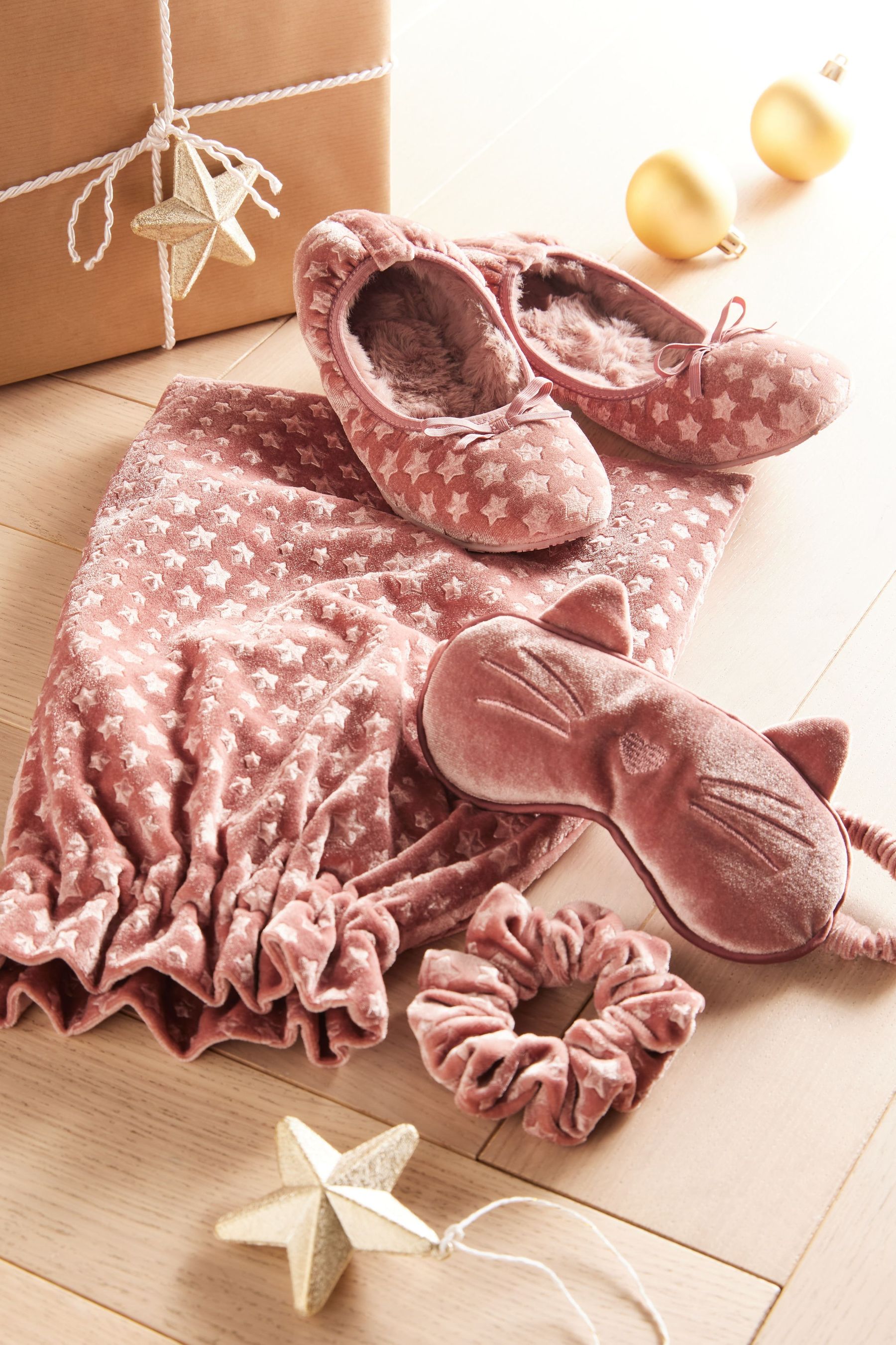 Buy Pink Velvet Slipper Gift Set with Scrunchie and Eye Mask from Next Austria