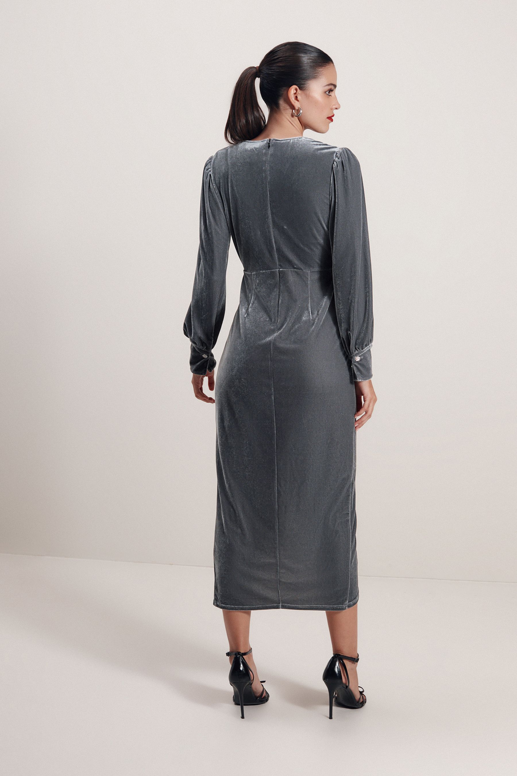 Grey velvet dress online