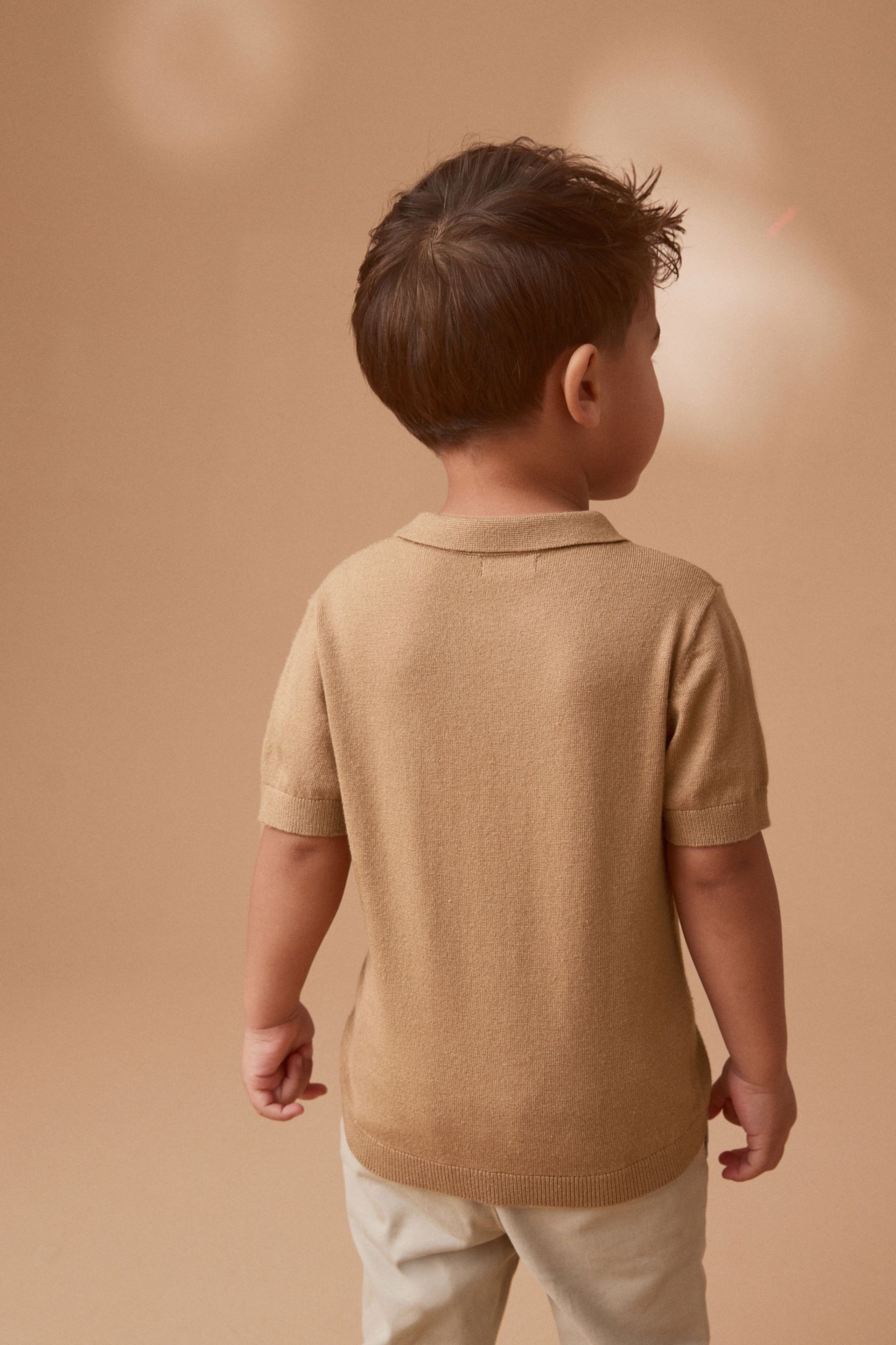 Tan Brown Short Sleeve Trophy Neck Polo Shirt (3mths-7yrs) - Image 3 of 7
