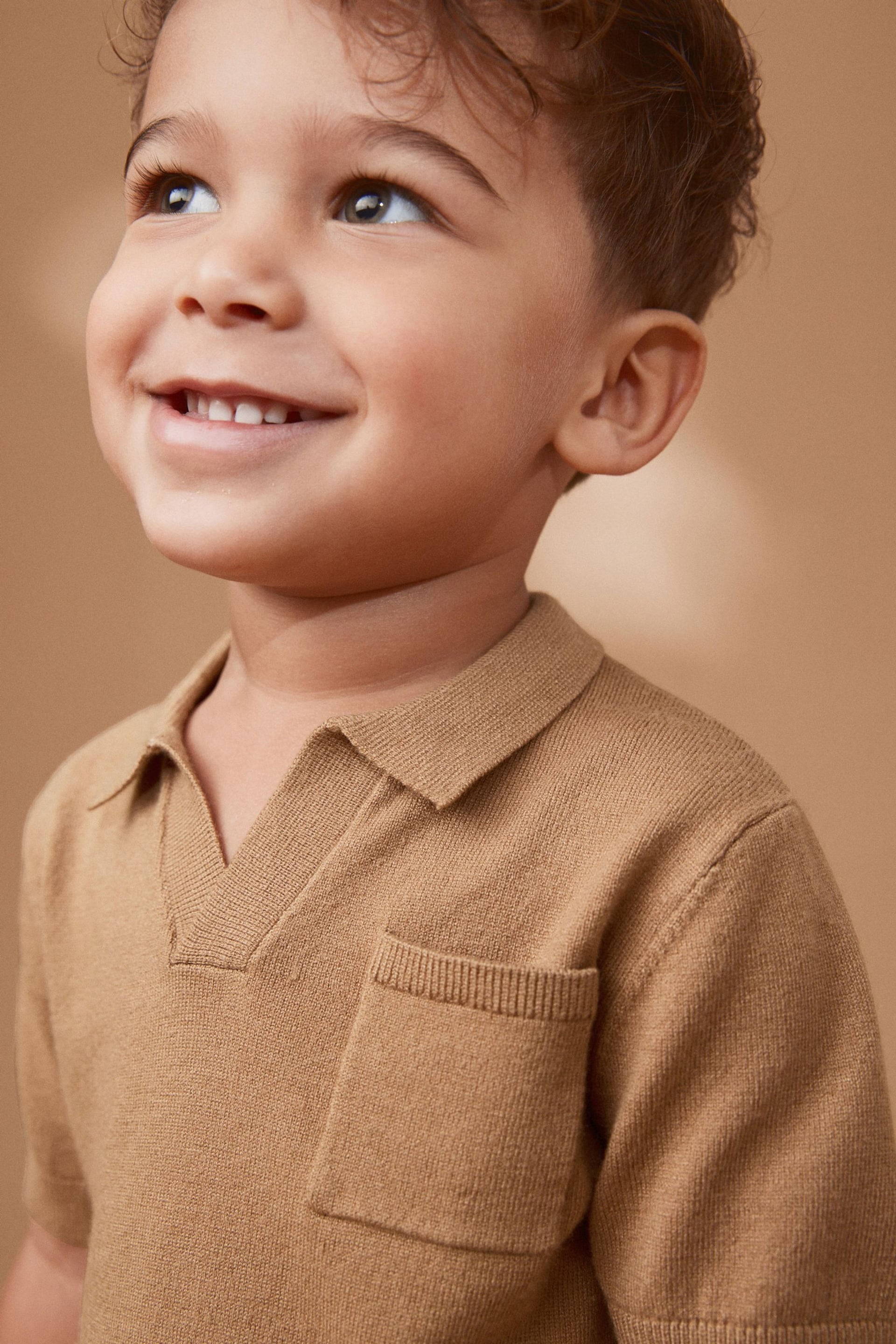 Tan Brown Short Sleeve Trophy Neck Polo Shirt (3mths-7yrs) - Image 4 of 7