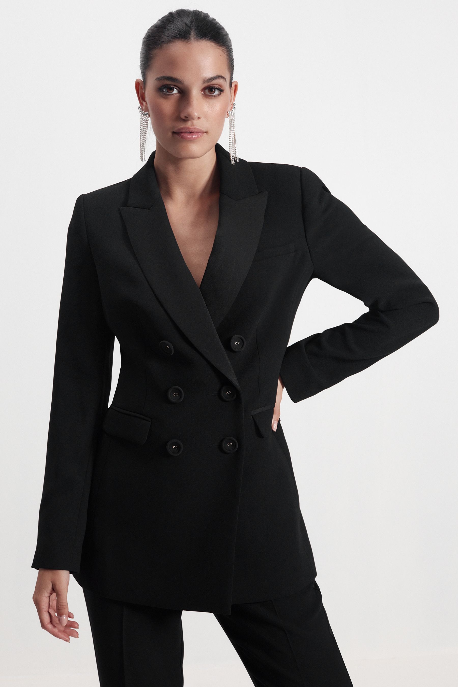 Buy Black Double Breasted Crepe Tuxedo Jacket from Next Luxembourg