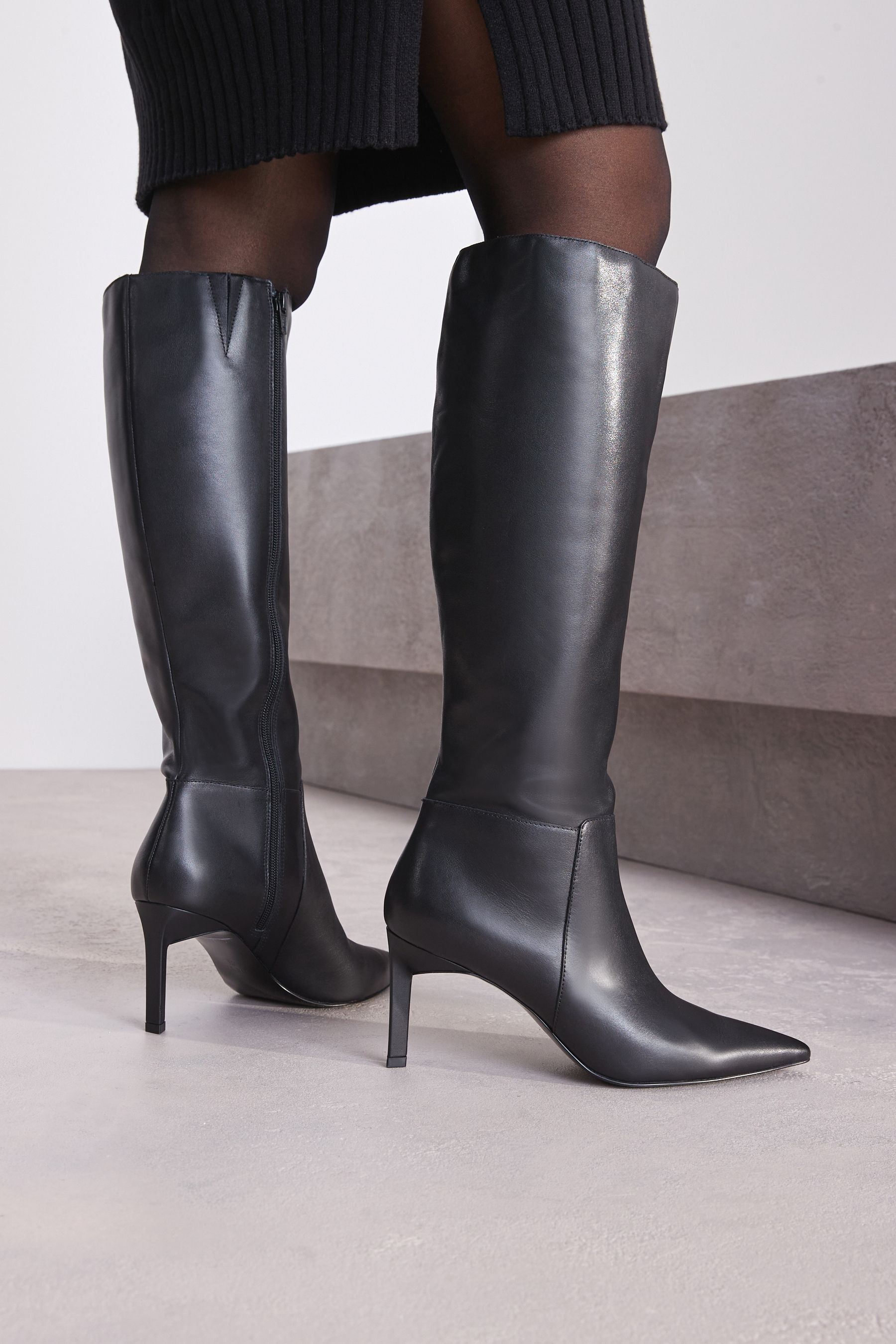 Buy Black Signature Leather Forever Comfort Point Toe Knee High Boots from Next Luxembourg