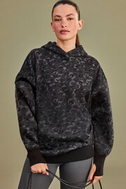 Black/Grey Animal Oversized Relaxed Fit Active Longline Overhead Hoodie - Image 1 of 6