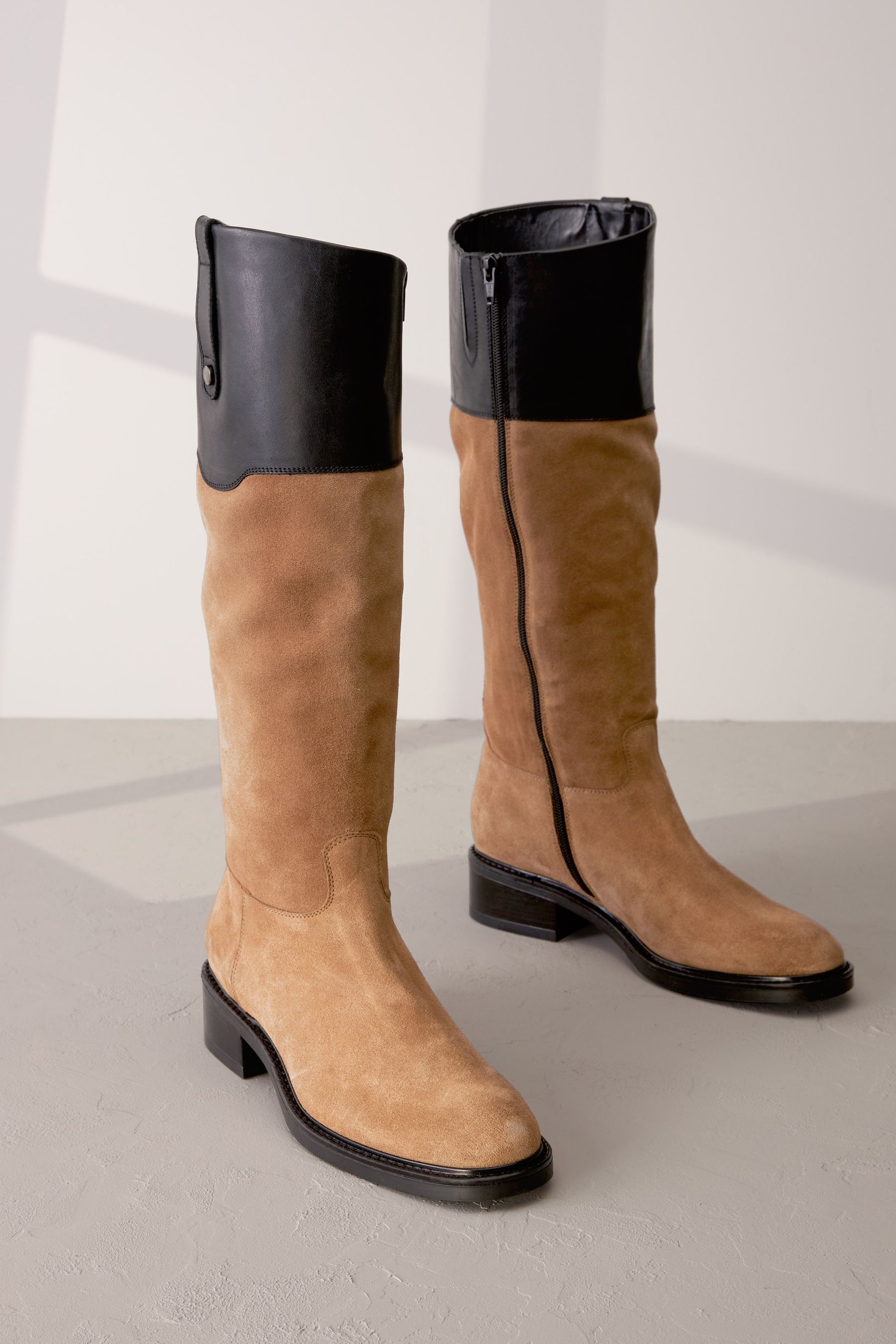 Buy Tan Black Signature Leather Panelled Rider Knee High Boots from Next Luxembourg