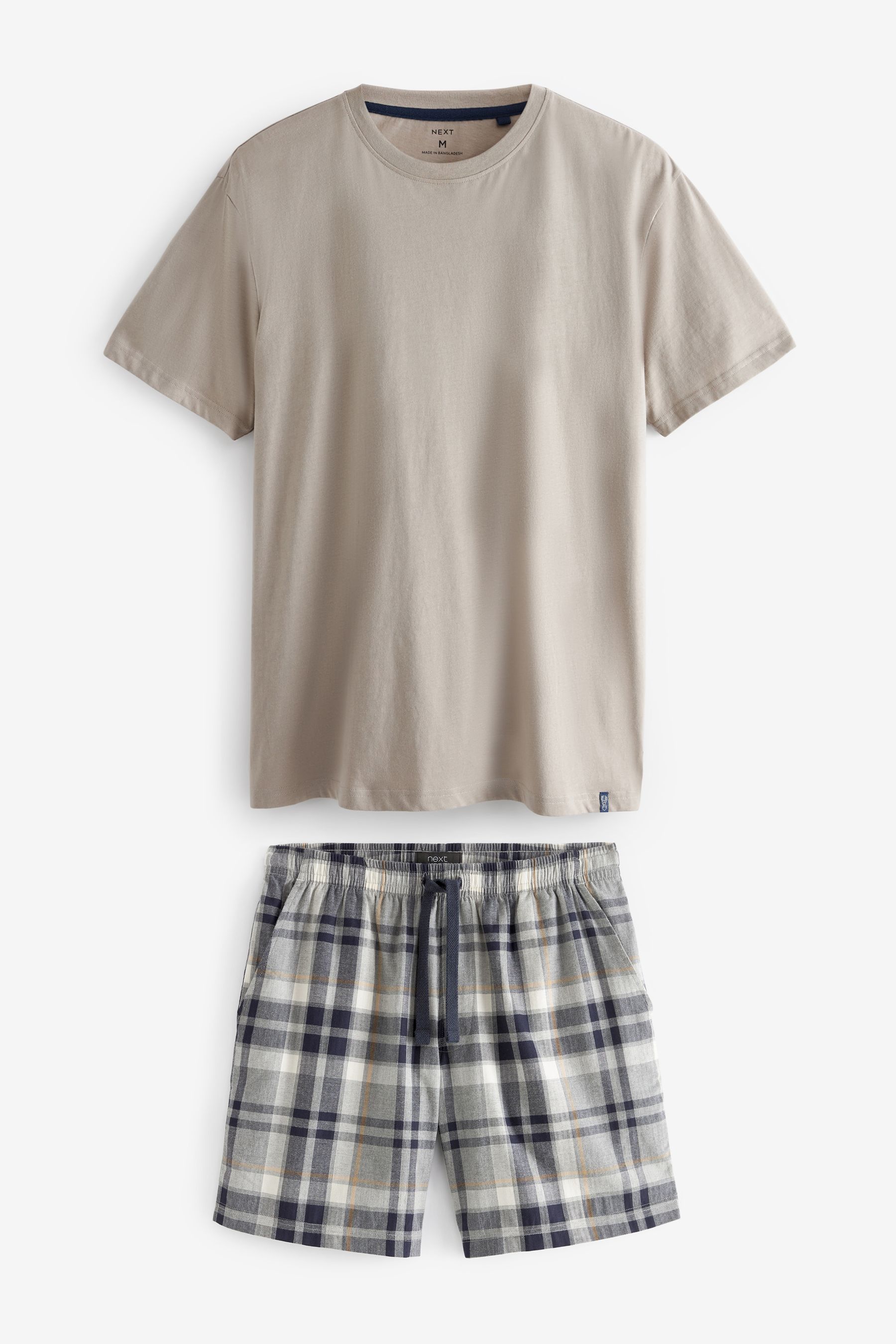 Buy Neutral Grey 100 Cotton Brushed Check Short Pyjamas Set from the Next UK online shop