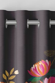 Sara Miller Dark Grey 100% Cotton Peony Border Made to Measure Curtains - Image 7 of 9