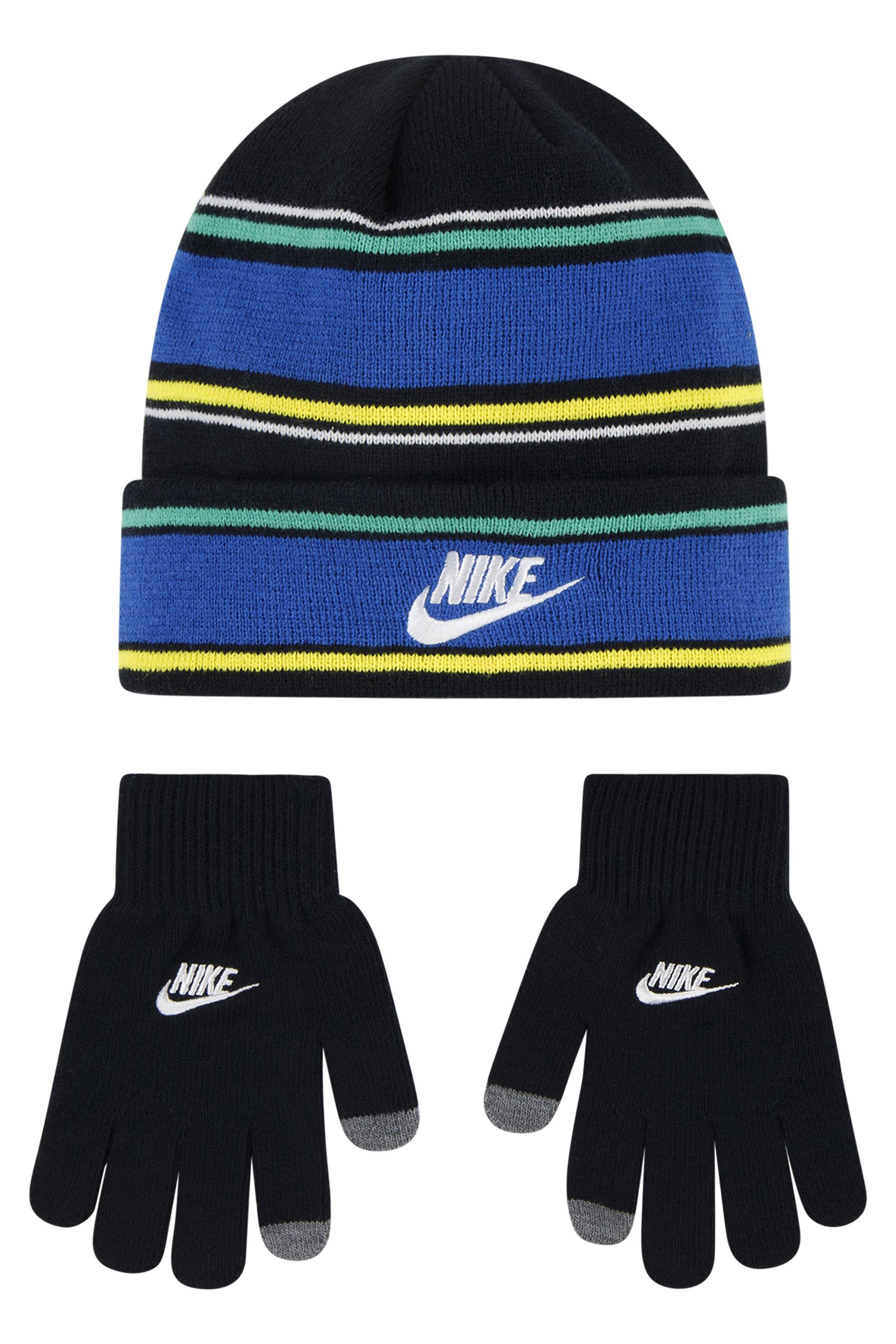 Buy Nike Black Kids Multi Stripe Beanie Hat and Gloves Set from Next Luxembourg
