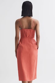 Reiss Coral Esme Petite Linen Side Tie Midi Dress - Image 5 of 6