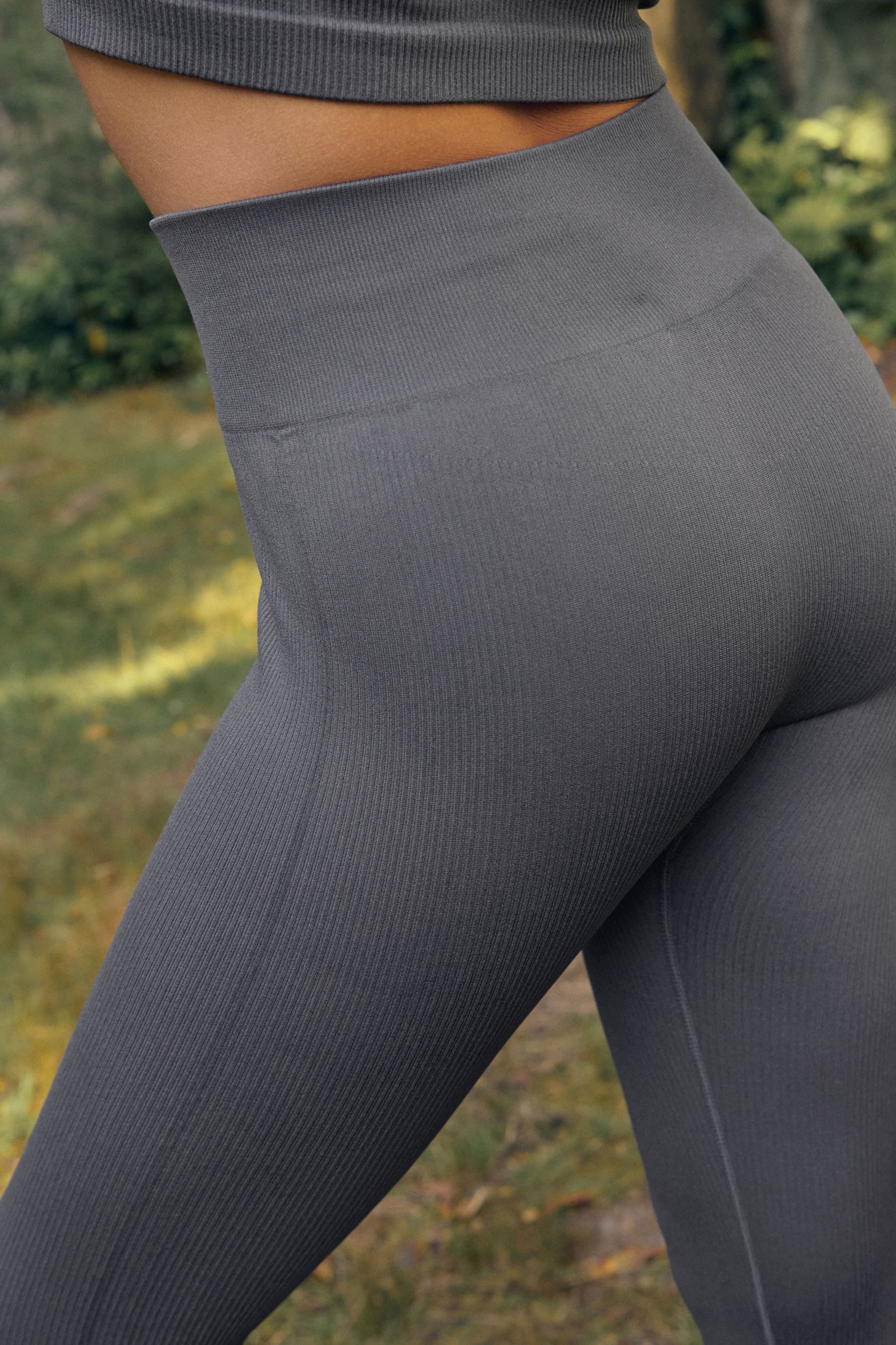 Buy Slate Grey Ribbed Seamless High Waist Leggings from the Next UK online shop