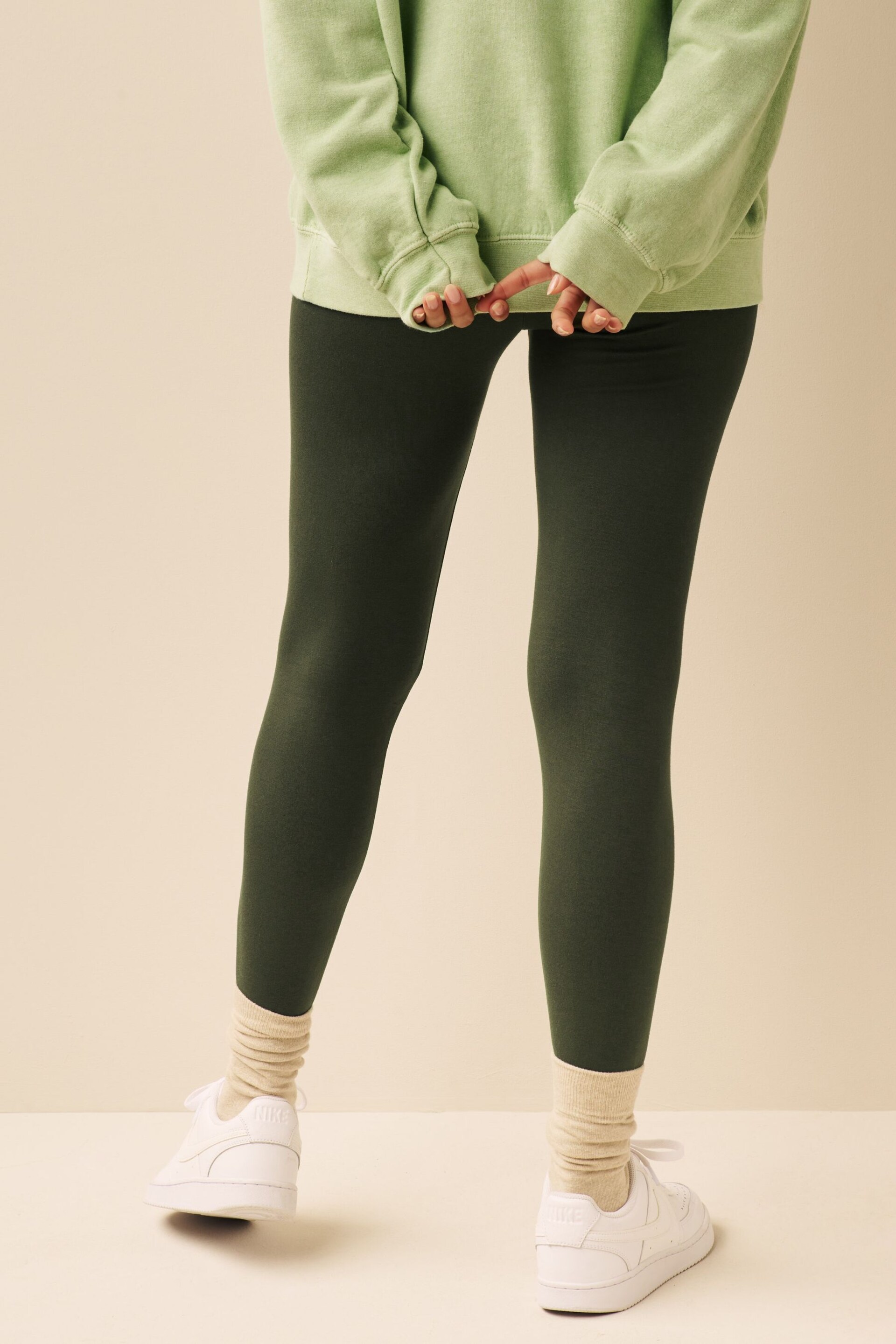 Khaki Green Full Length Leggings - Image 4 of 7